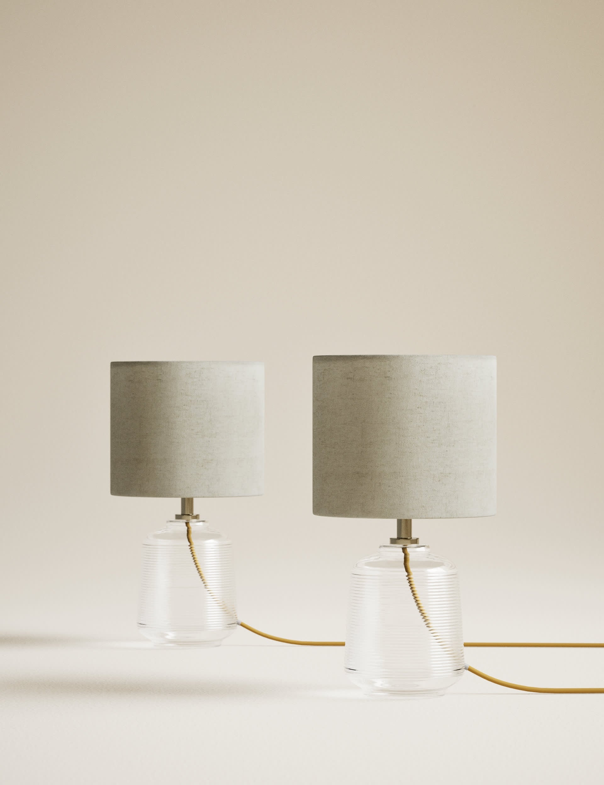 Ribbed glass table lamps set of 2 small, imported from the UK