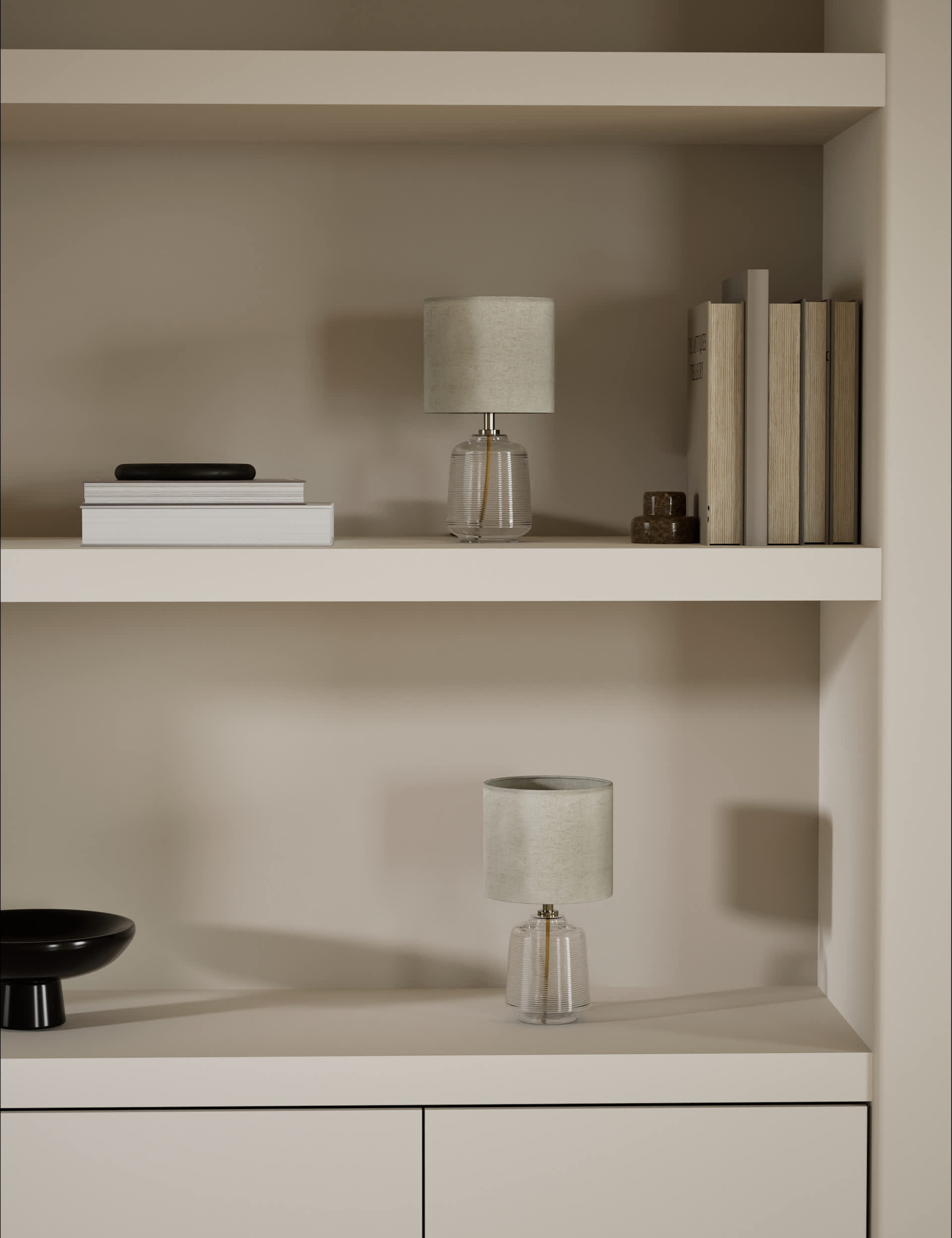 Ribbed glass table lamps set of 2 small, imported from the UK