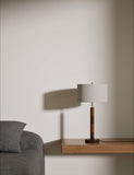 Marlowe table lamp two-tone wood column fabric shade - British product
