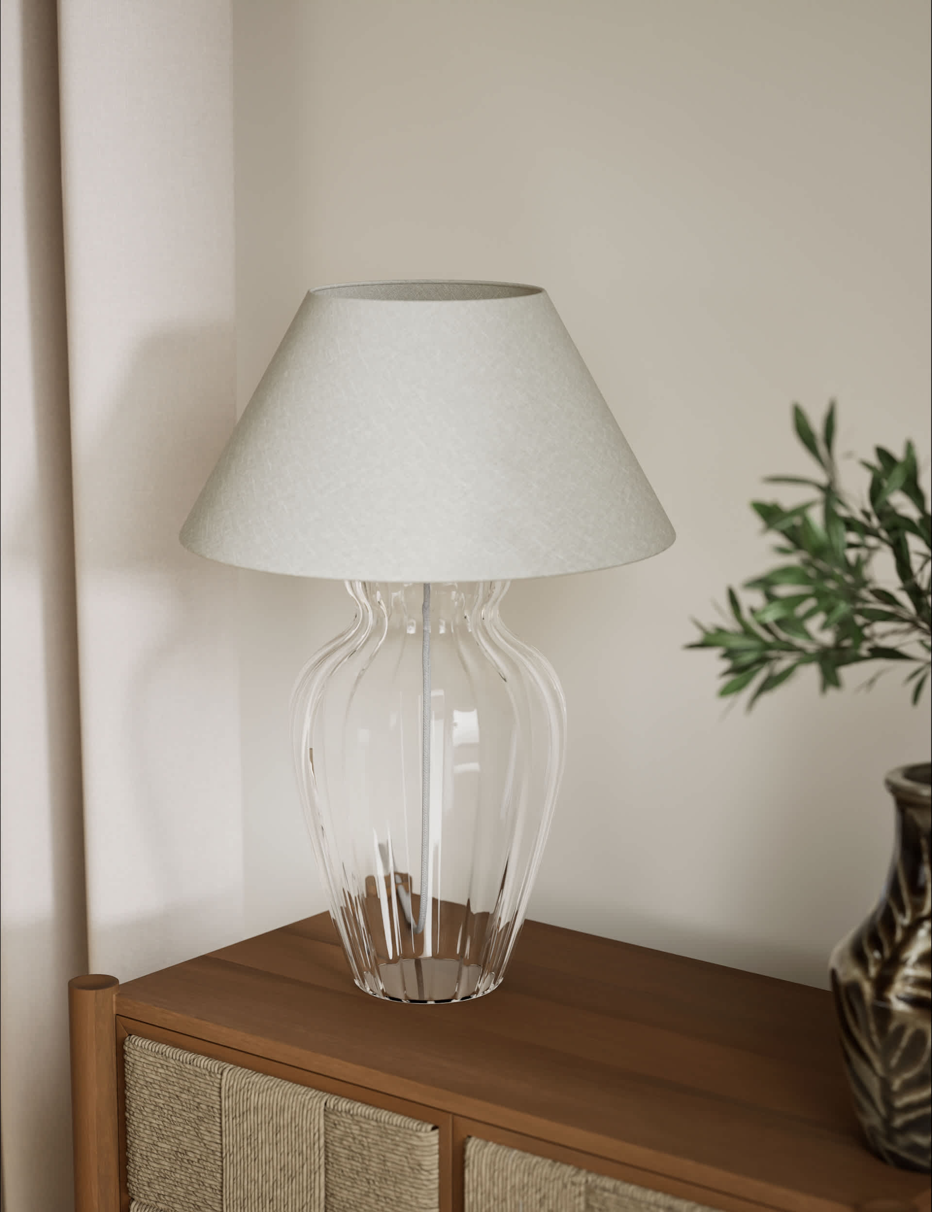 Glass fluted table lamp 54cm (British brand)