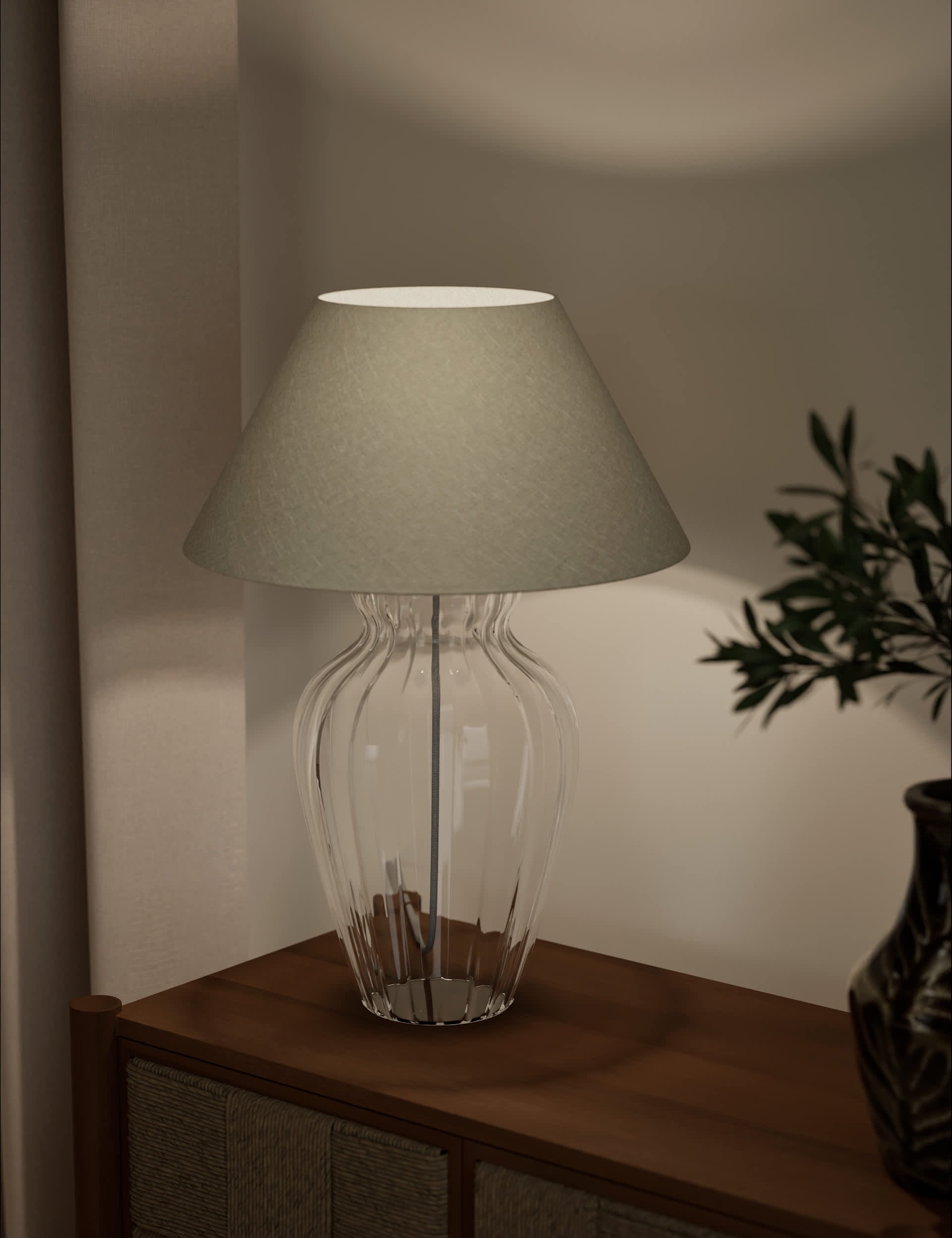 Glass fluted table lamp 54cm (British brand)