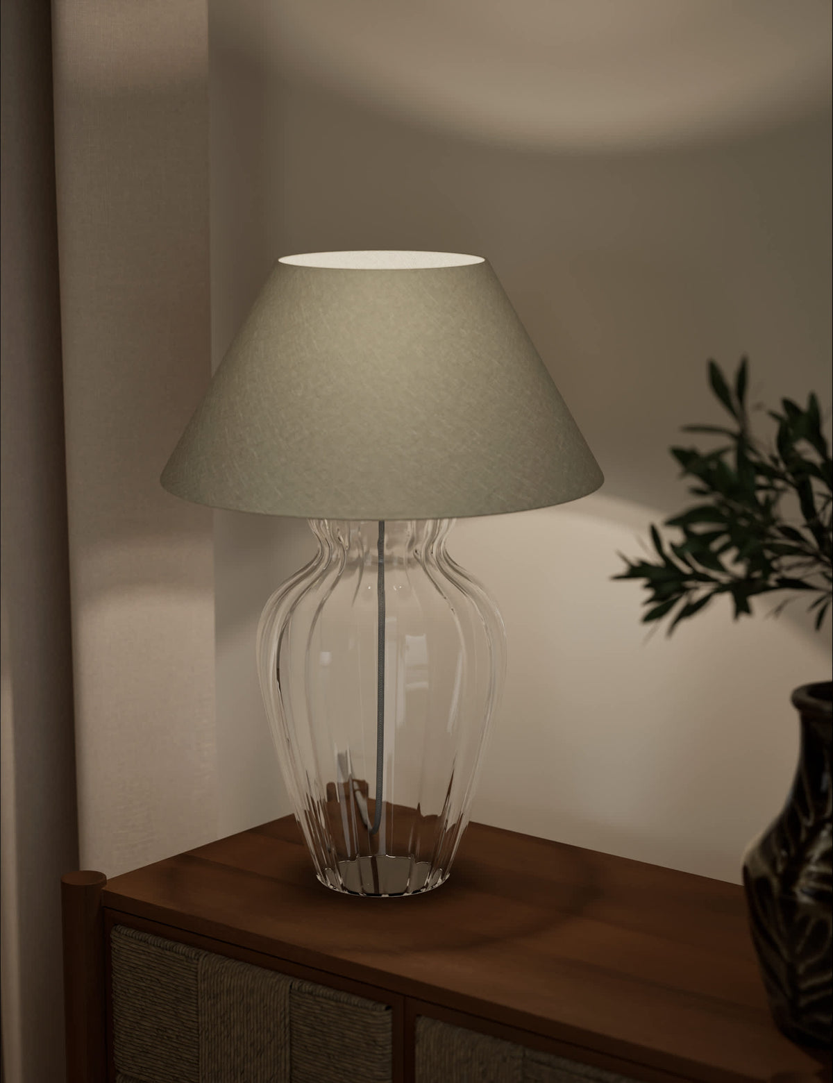 Glass fluted table lamp 54cm (British brand)