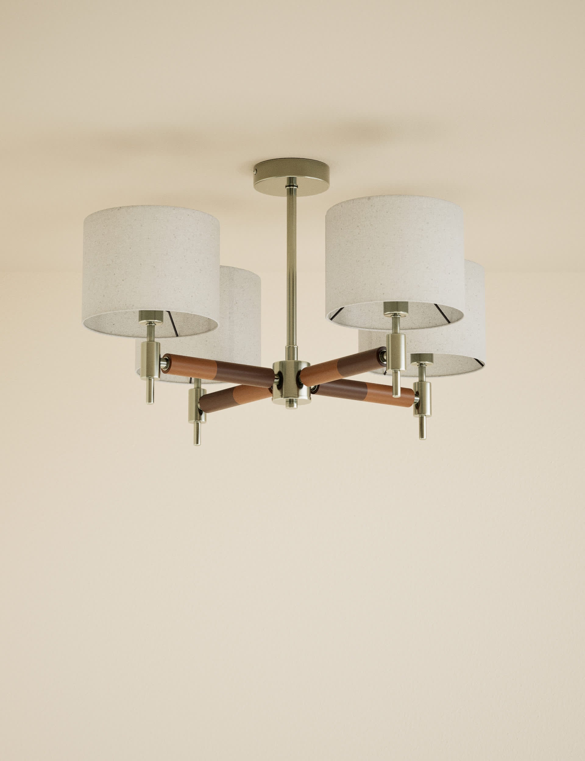 Marlowe metal flush ceiling light four-arm design - British product