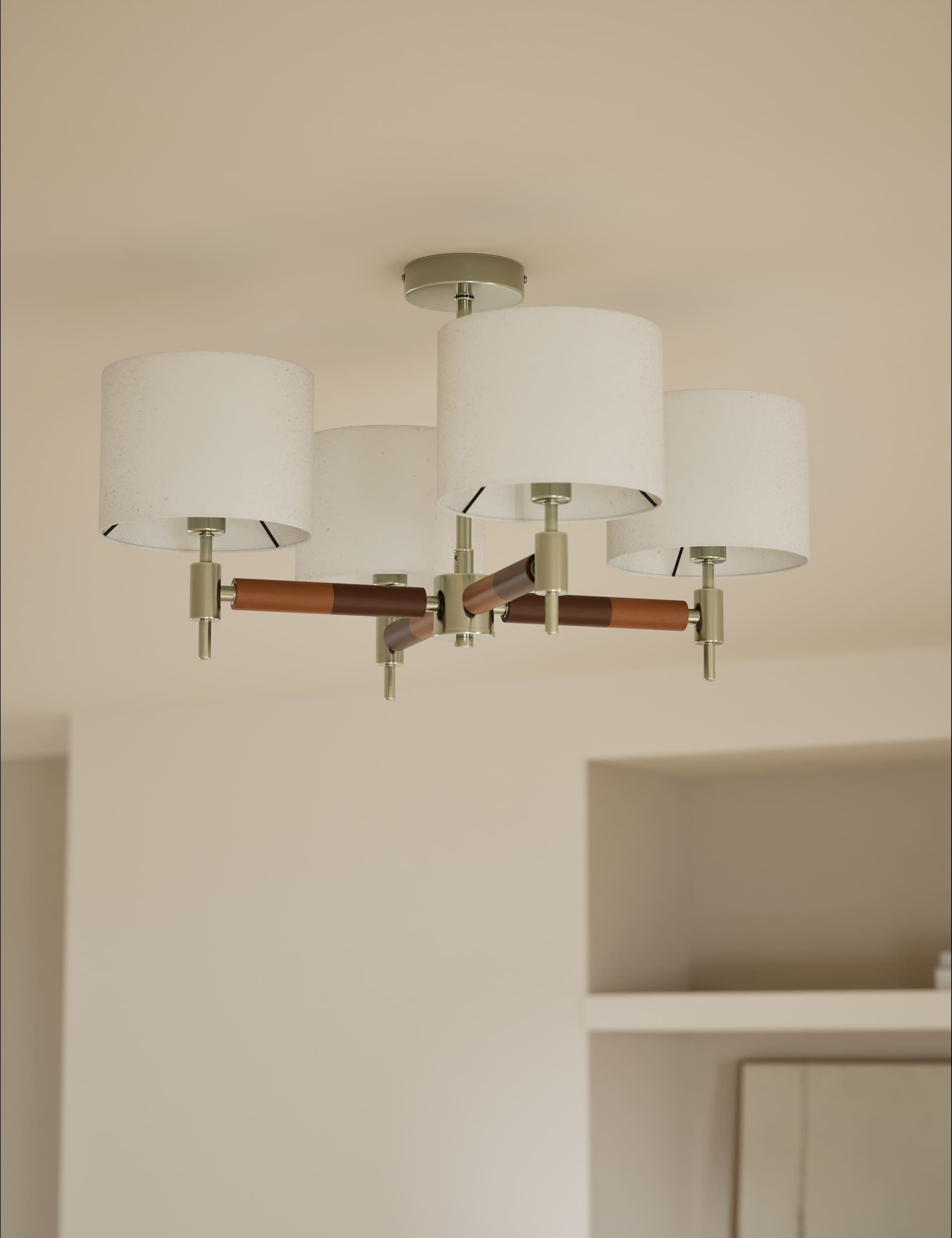 Marlowe metal flush ceiling light four-arm design - British product