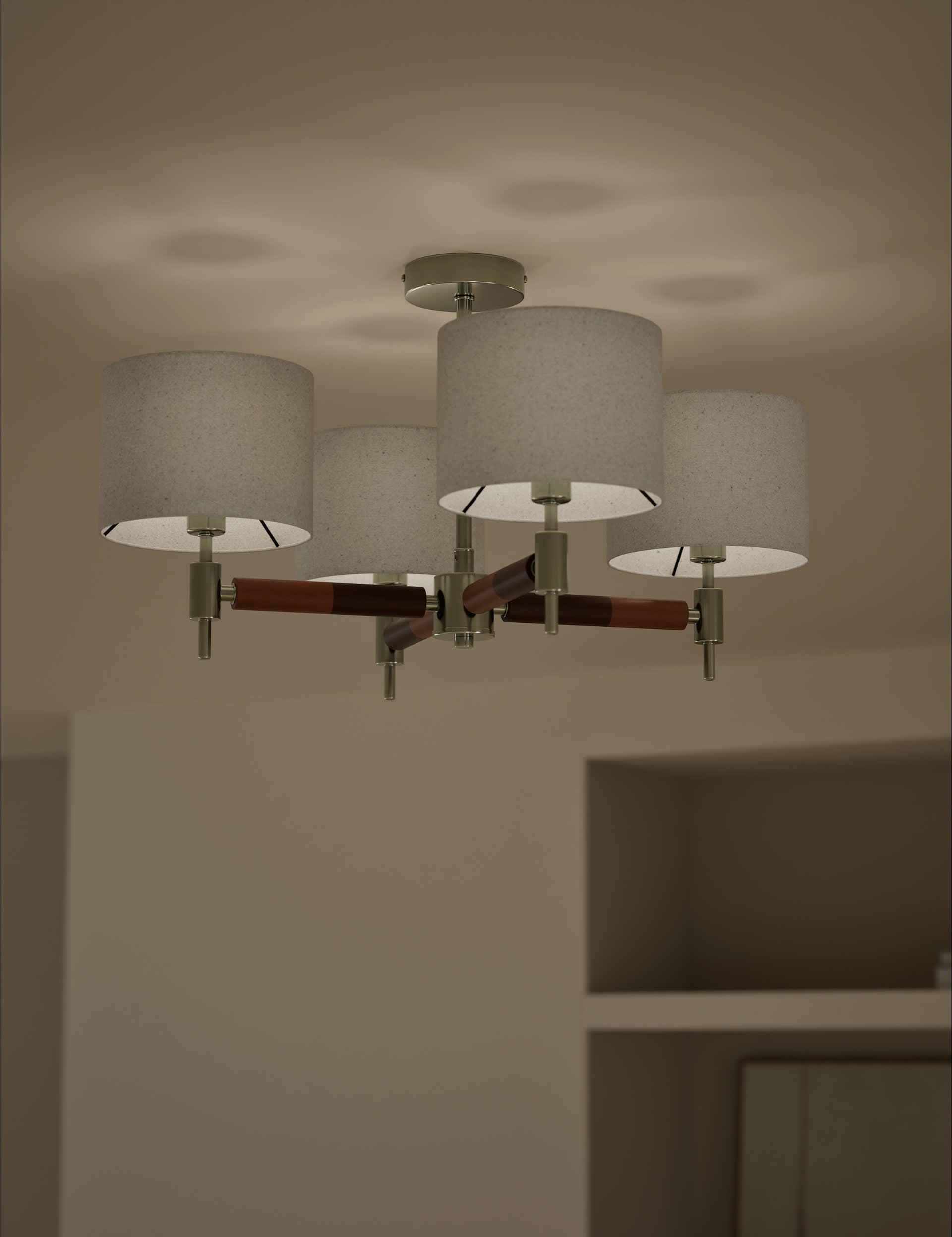 Marlowe metal flush ceiling light four-arm design - British product