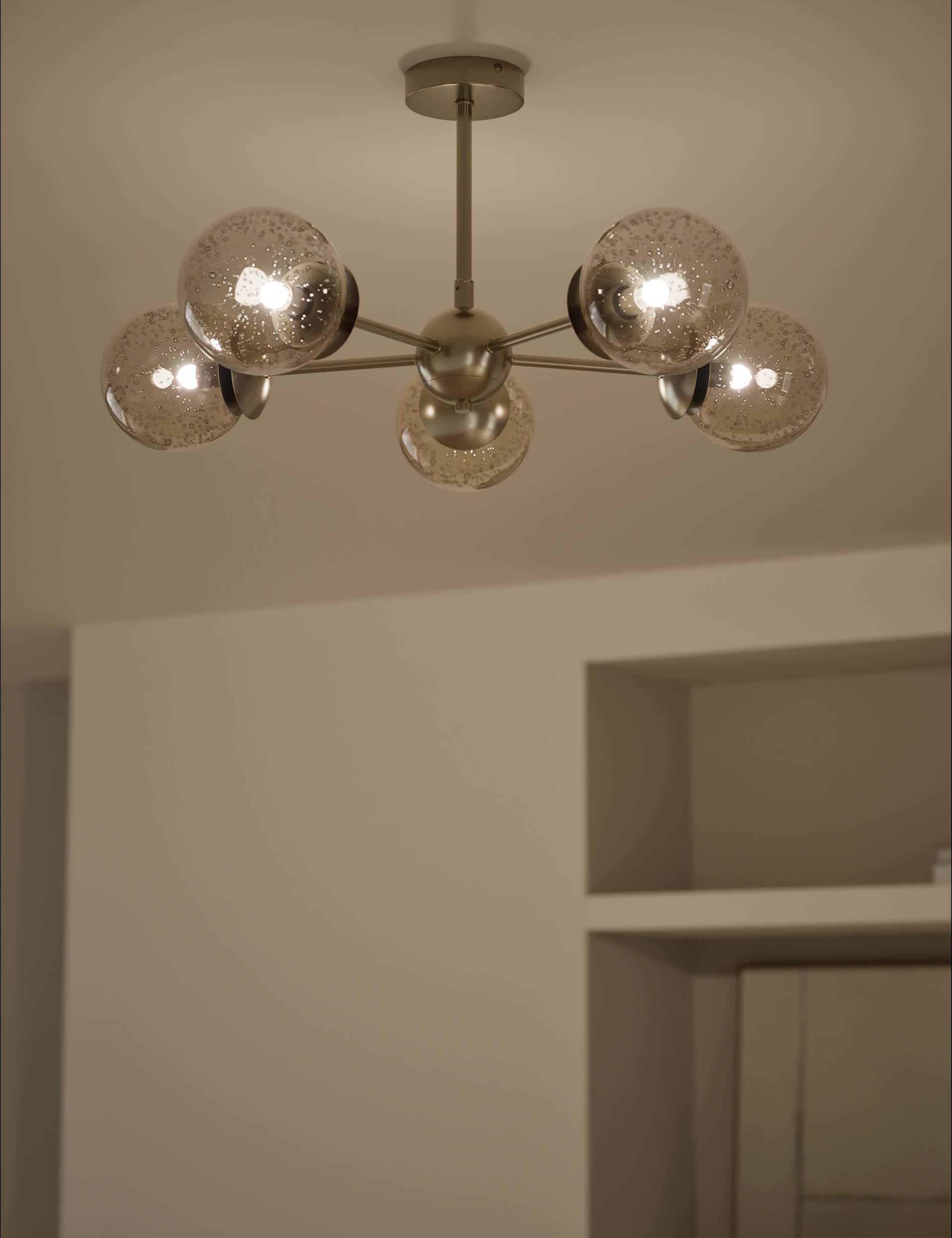 M&S Sputnik Bubble Glass 5 Arm Flush Ceiling Light