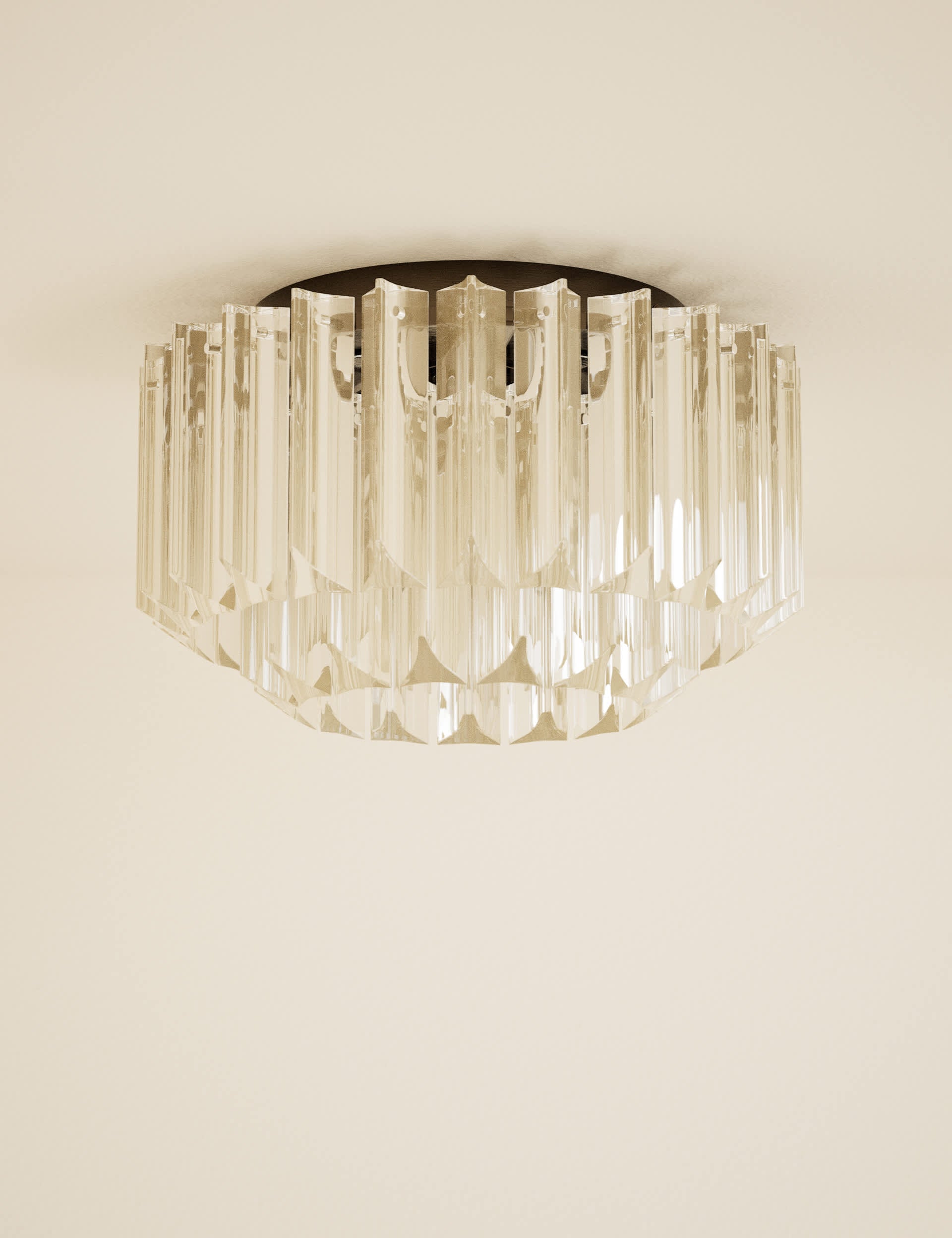 Faceted glass 2 ring flush ceiling light, UK version