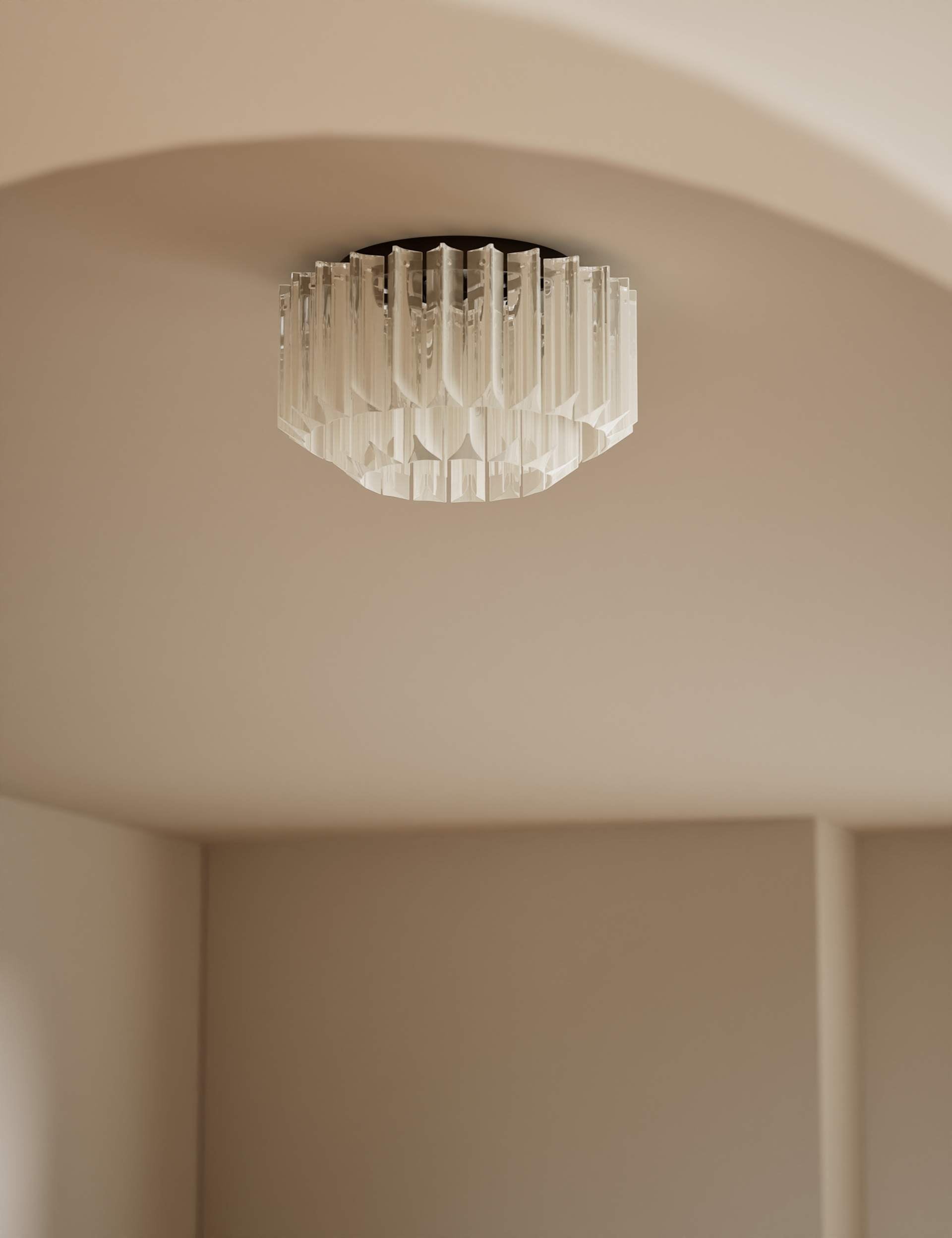 Faceted glass 2 ring flush ceiling light, UK version