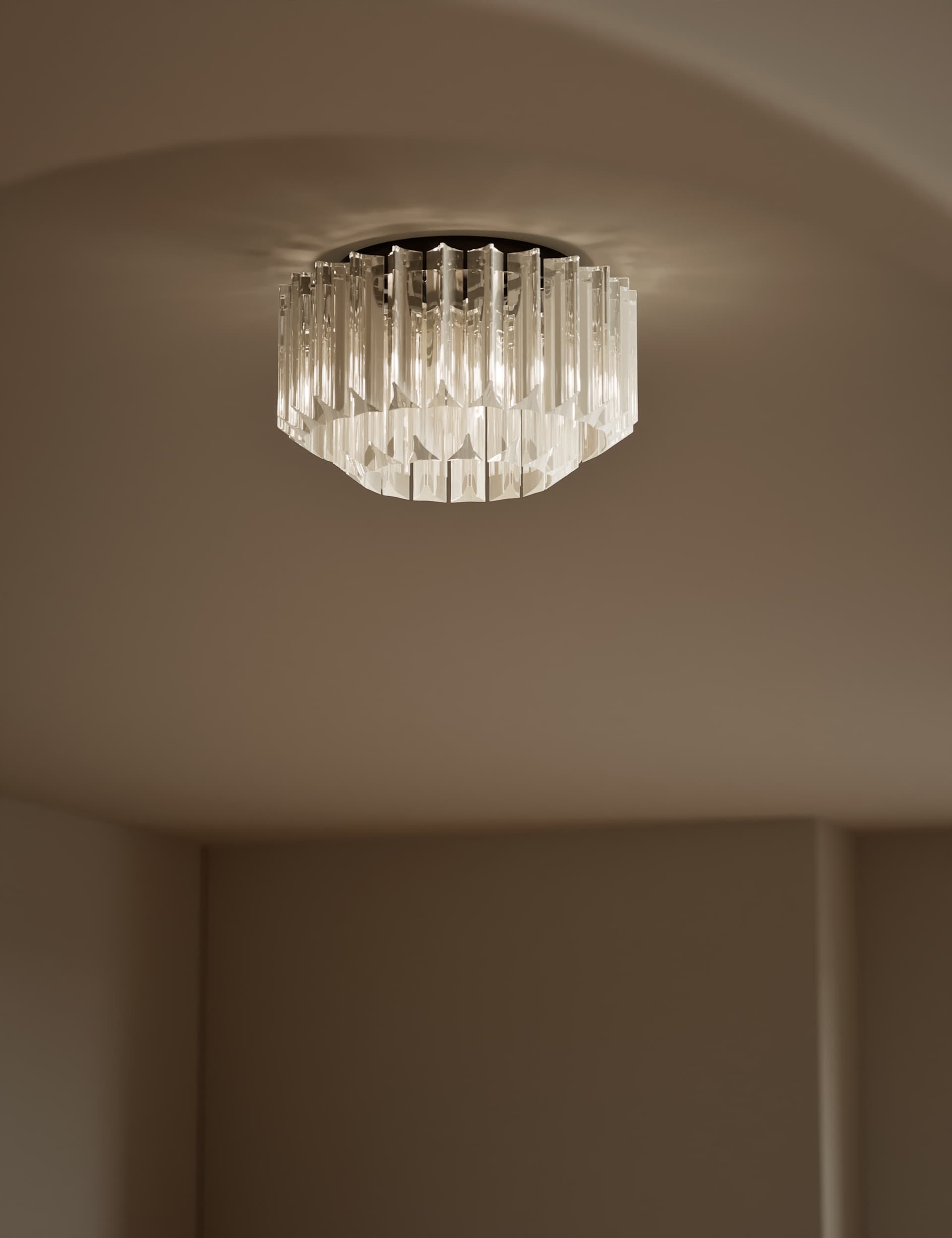 Faceted glass 2 ring flush ceiling light, UK version