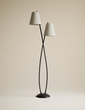 Rechargeable curved double floor lamp with fabric shades, imported from the UK