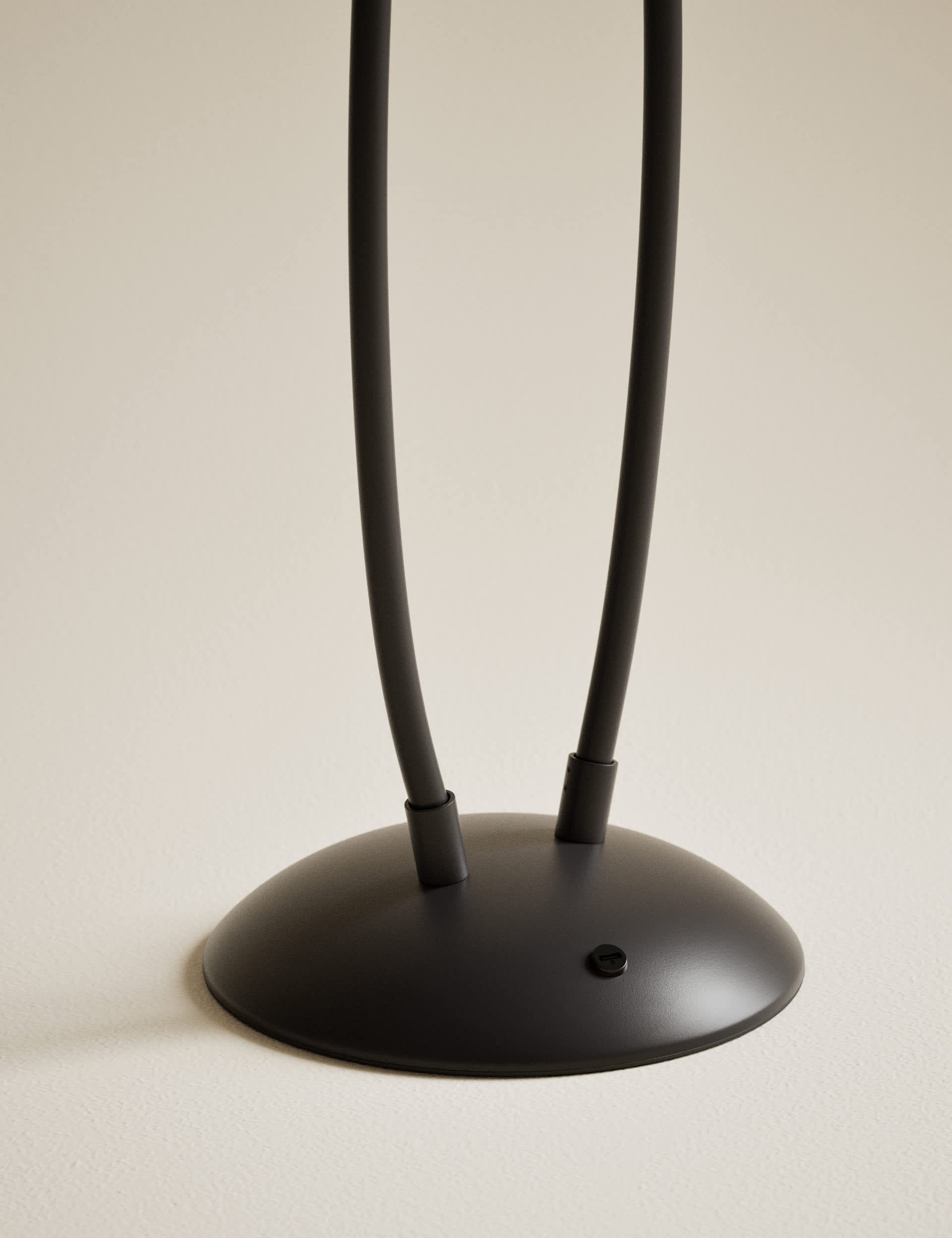 Rechargeable curved double floor lamp with fabric shades, imported from the UK