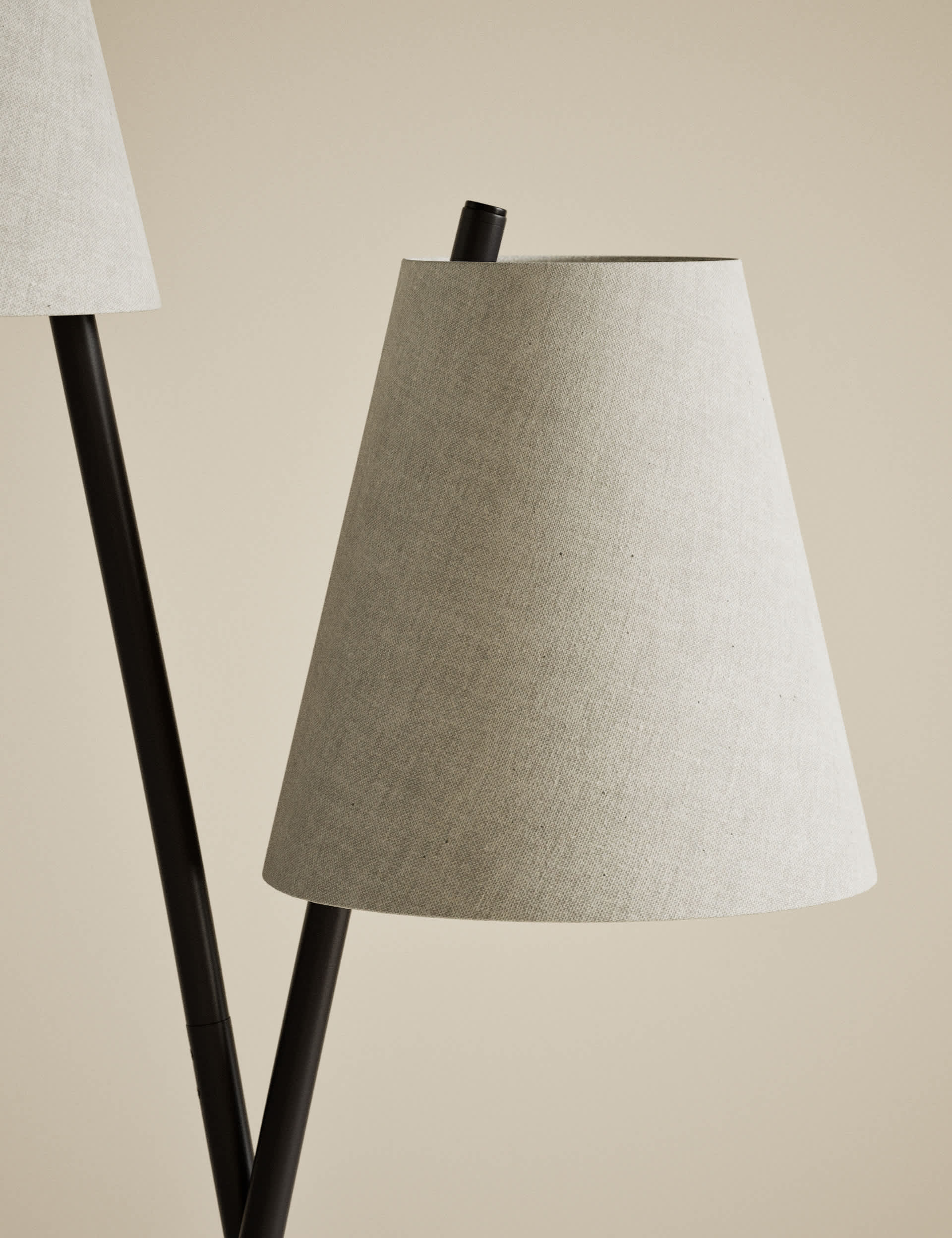 Rechargeable curved double floor lamp with fabric shades, imported from the UK