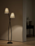 Rechargeable curved double floor lamp with fabric shades, imported from the UK