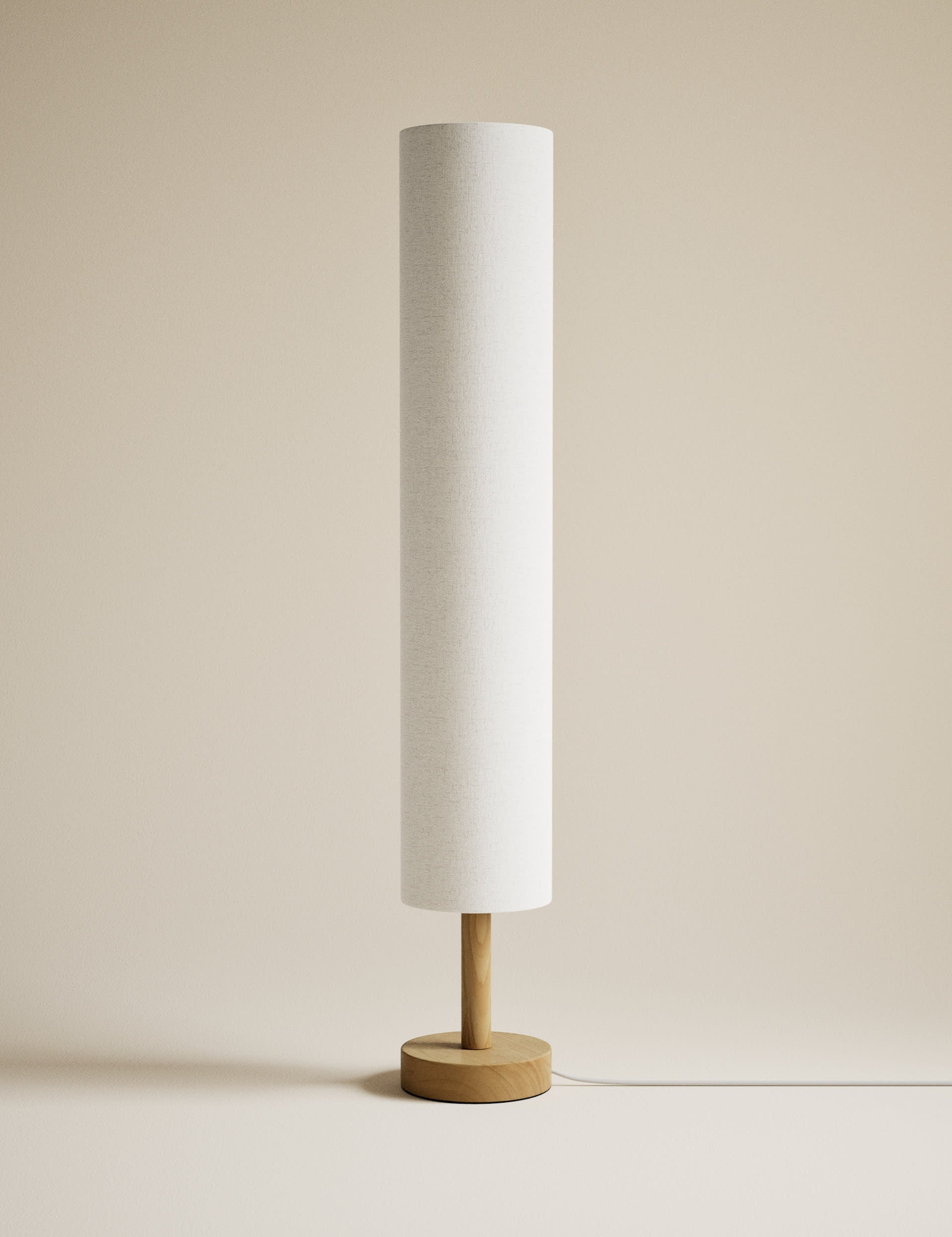 Fabric cylinder floor lamp with wood base 125 cm - British product