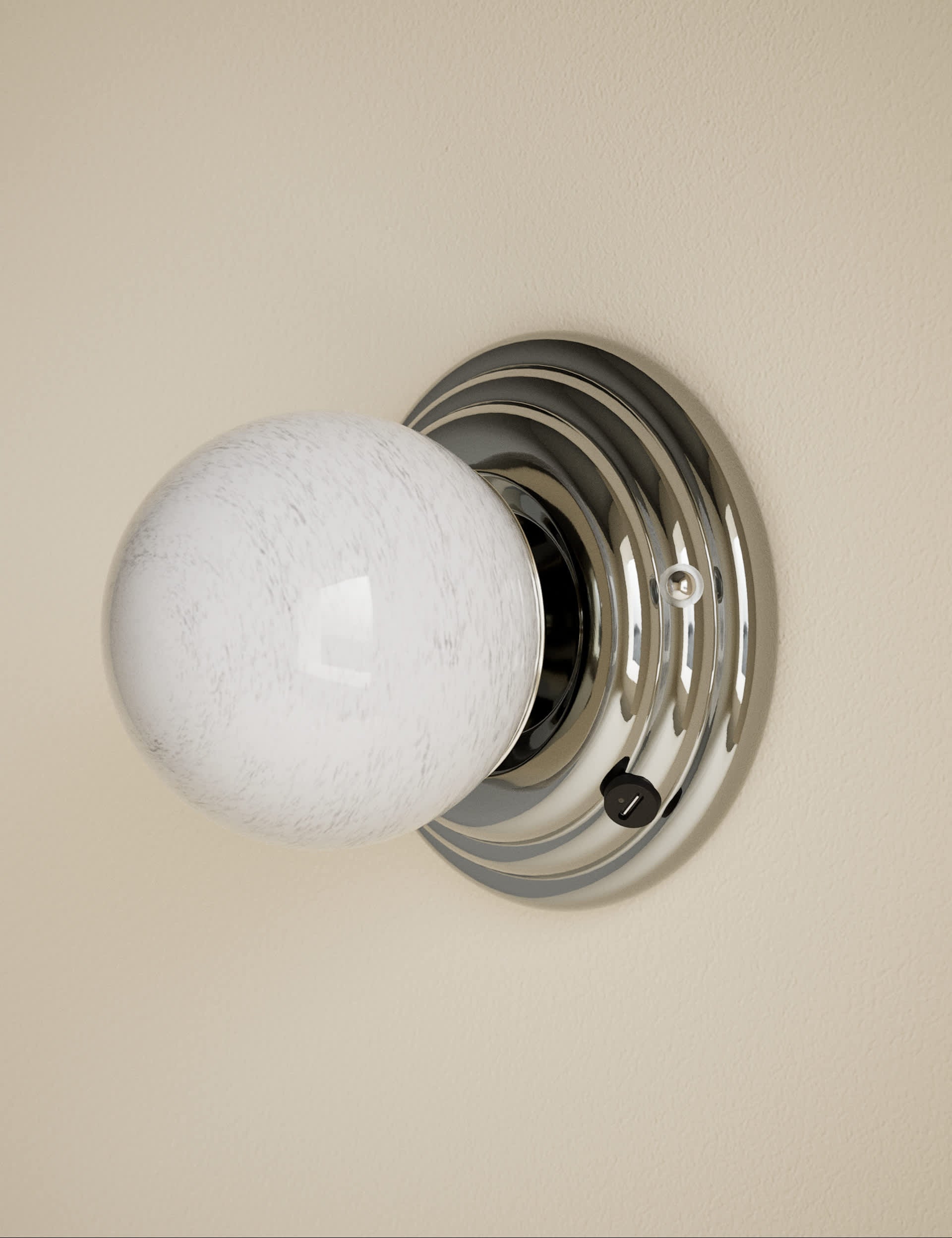 Rechargeable ribbed wall light with marbled glass bulb - British product