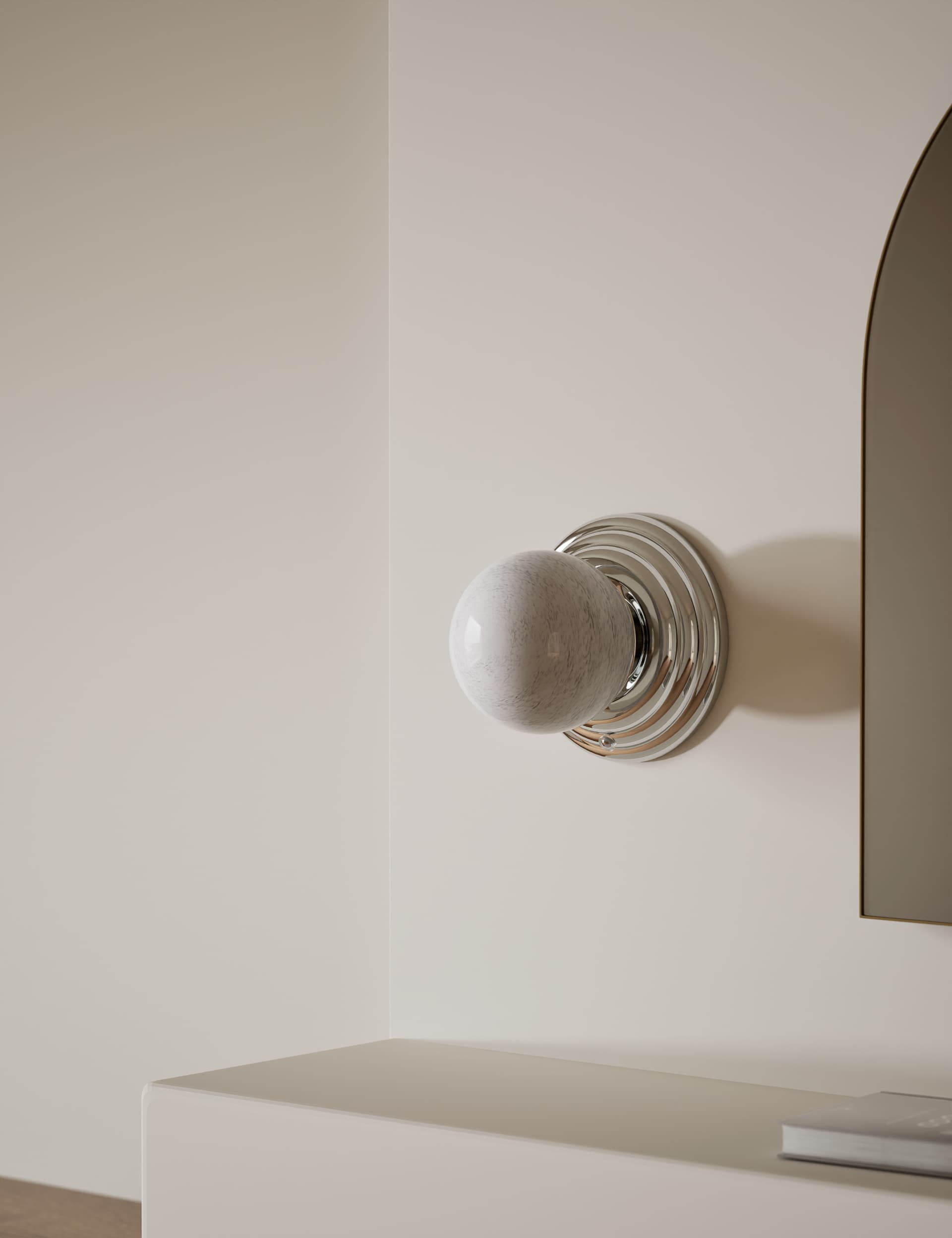 Rechargeable ribbed wall light with marbled glass bulb - British product