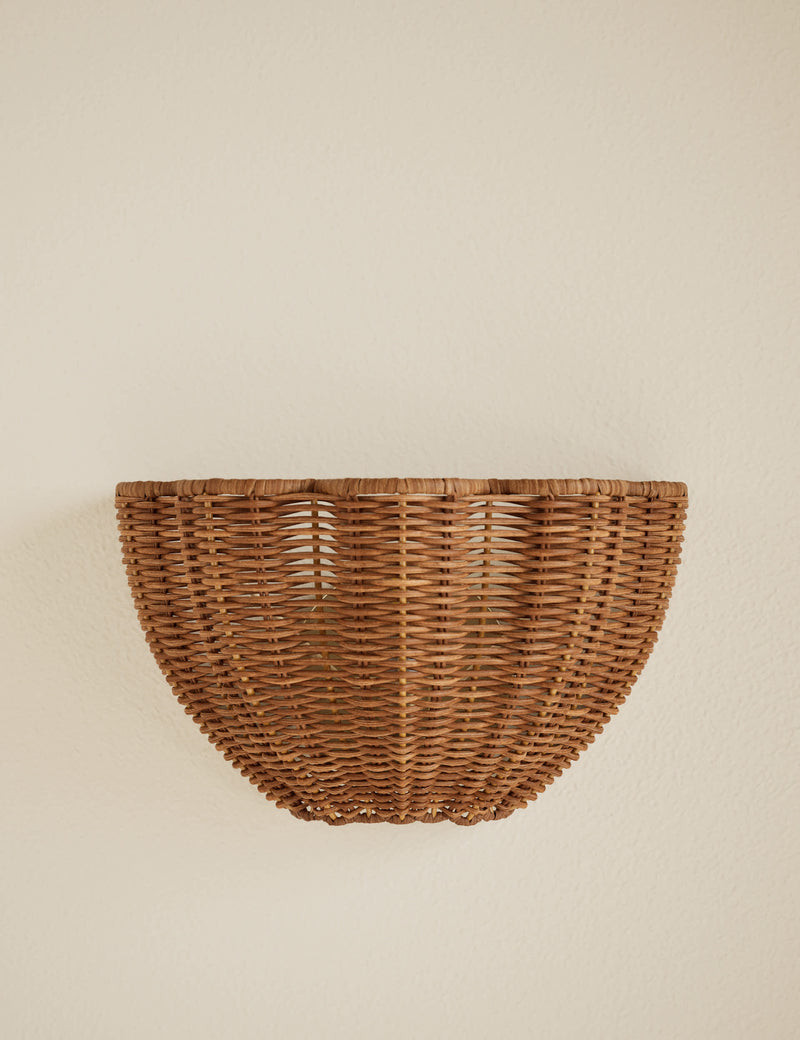 Wicker wall light with rattan-effect shade (British brand)