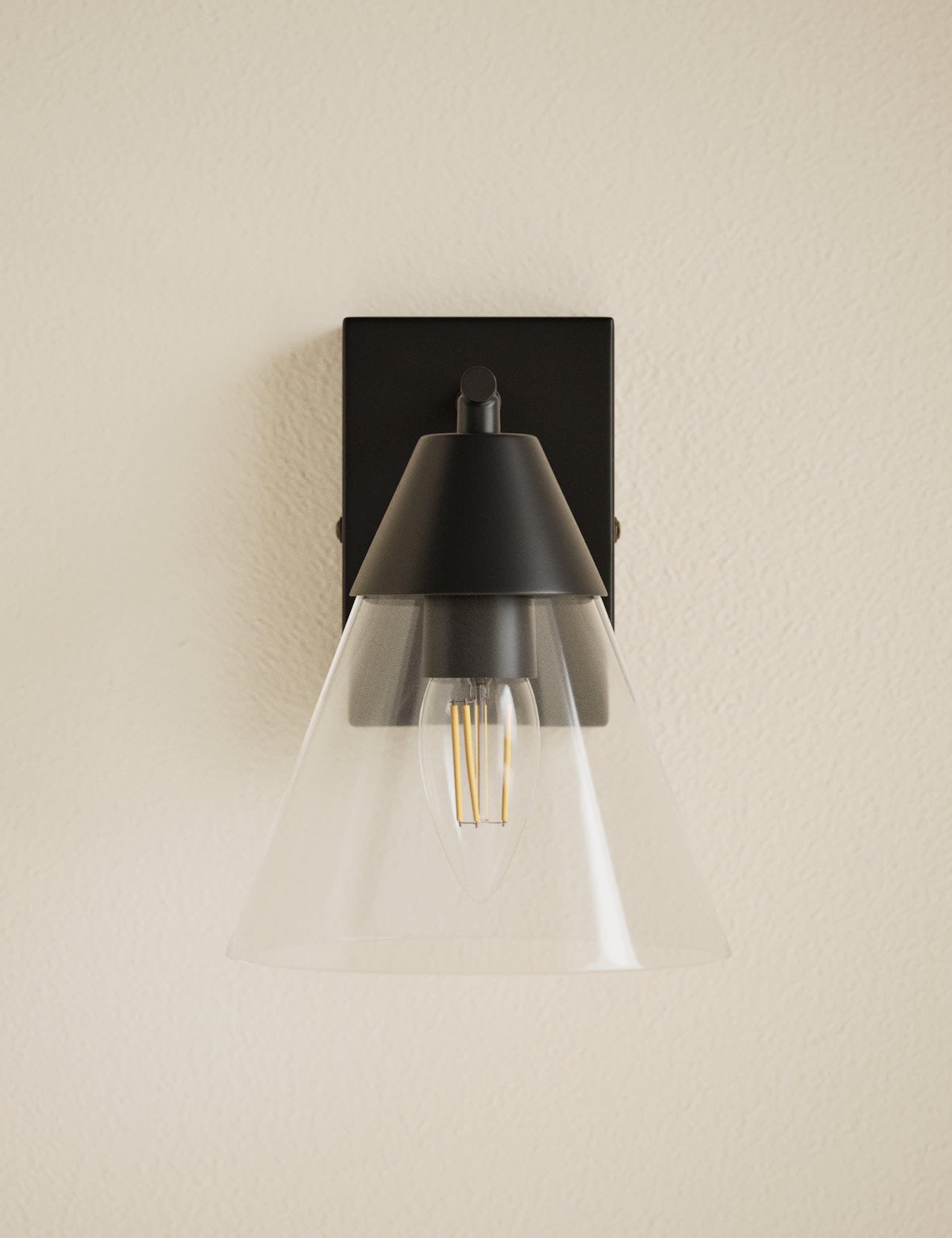 Square cone wall light with glass shade, imported from the UK