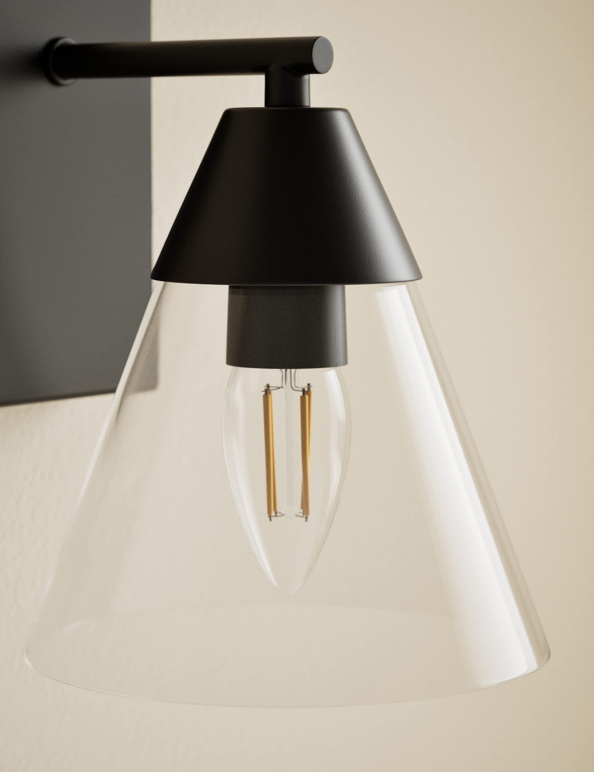 Square cone wall light with glass shade, imported from the UK
