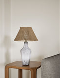 Rechargeable table lamp with ceramic base and jute shade, imported from the UK