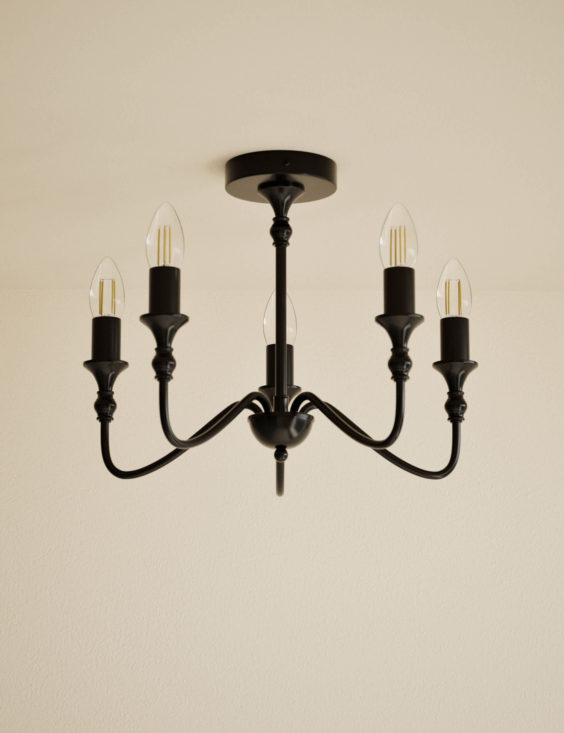 Metal flush chandelier with five lights, imported from the UK