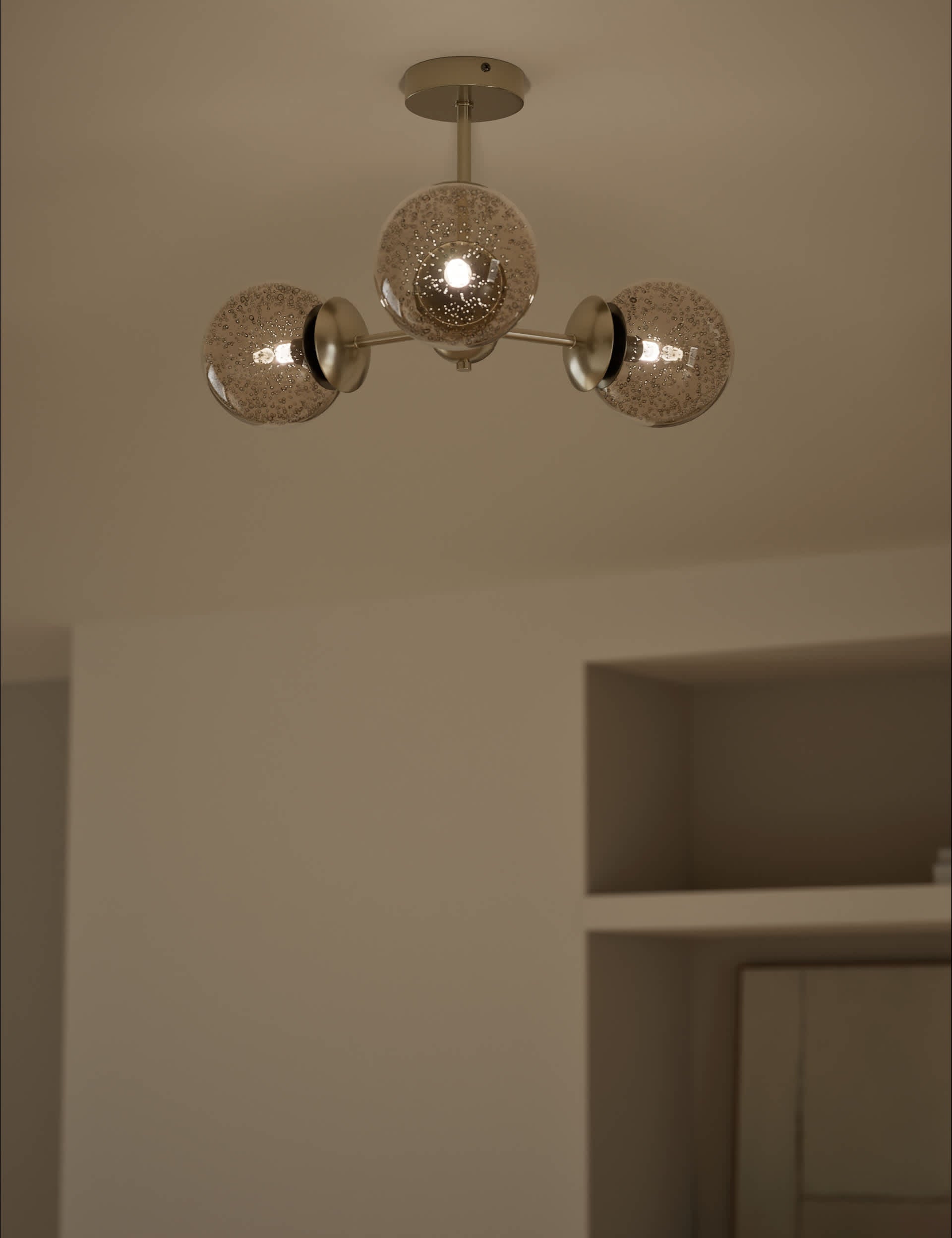 M&S Sputnik Bubble Glass 3 Arm Flush Ceiling Light