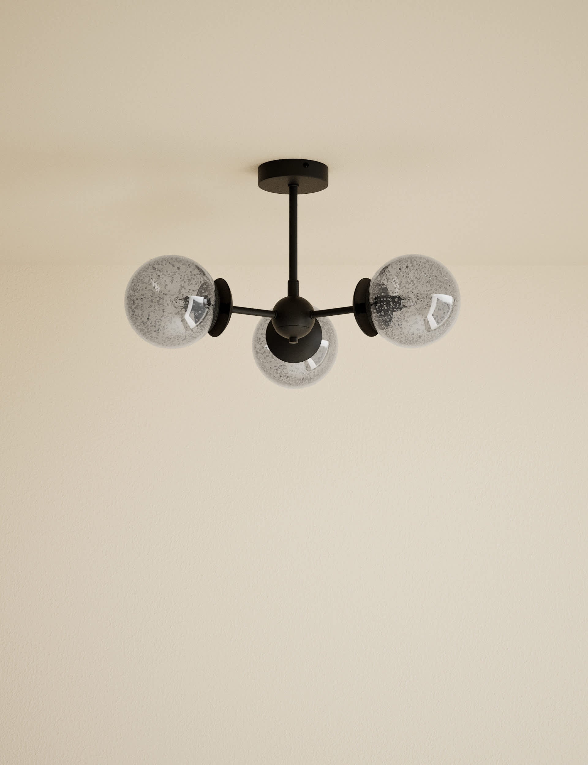 Sputnik bubble glass three-arm flush ceiling light 51 cm - British product