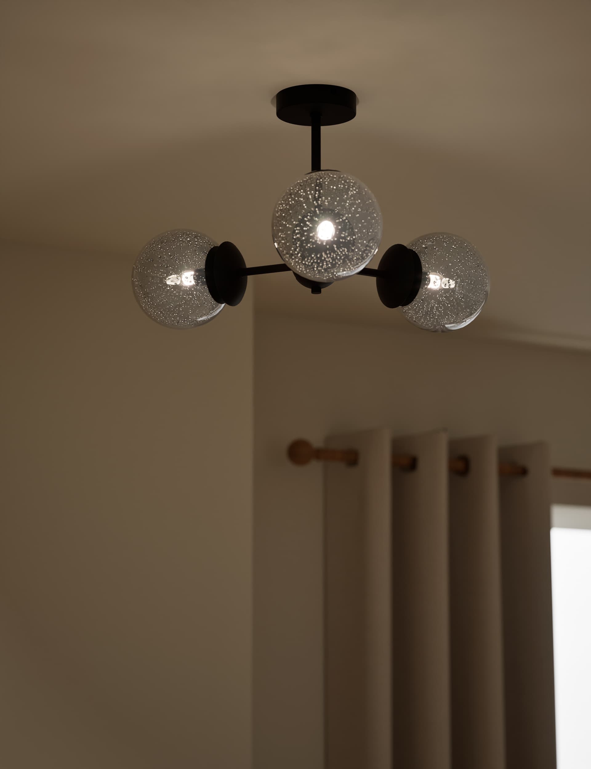 Sputnik bubble glass three-arm flush ceiling light 51 cm - British product