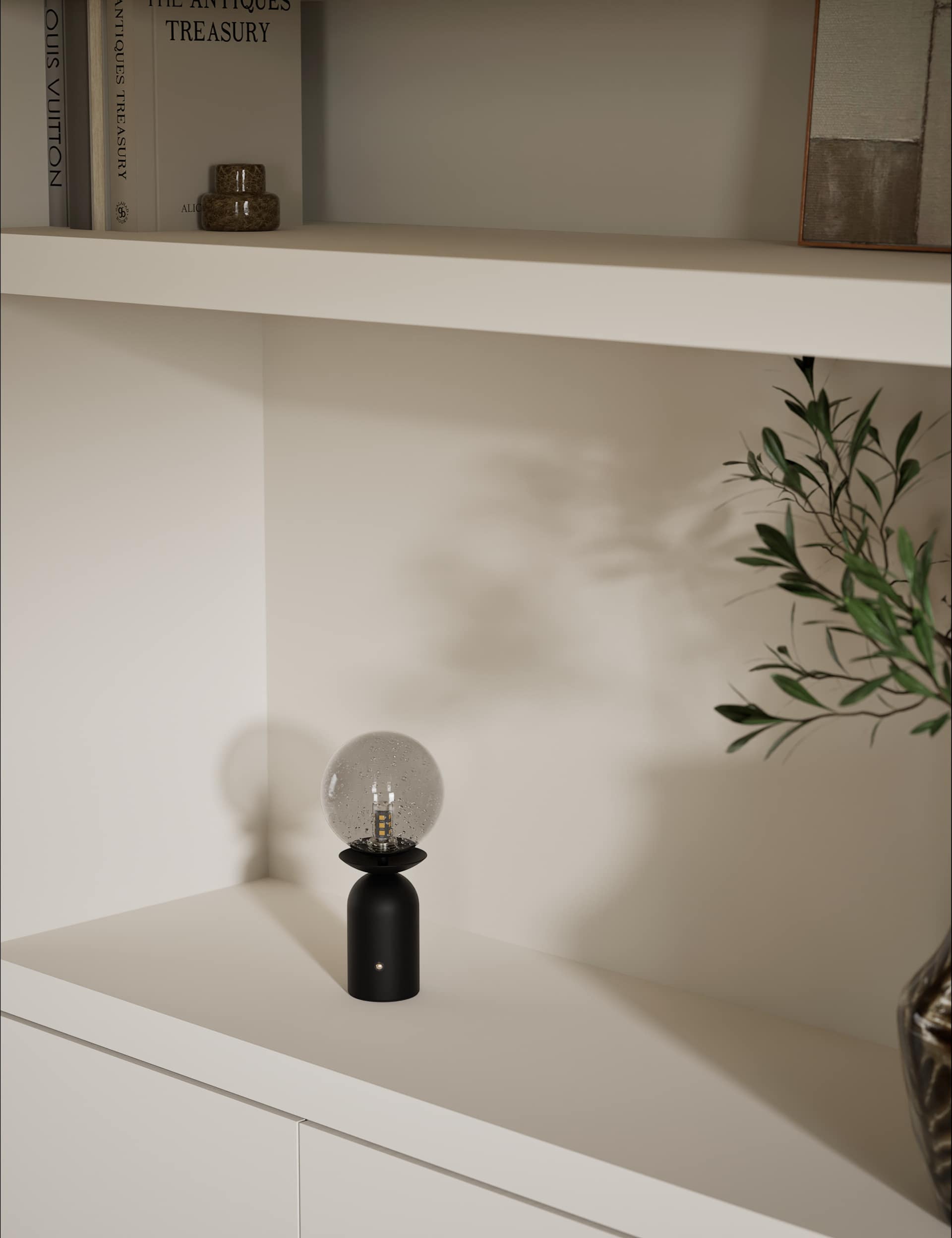 Rechargeable bubble glass globe table lamp, silver base, UK brand (British brand)