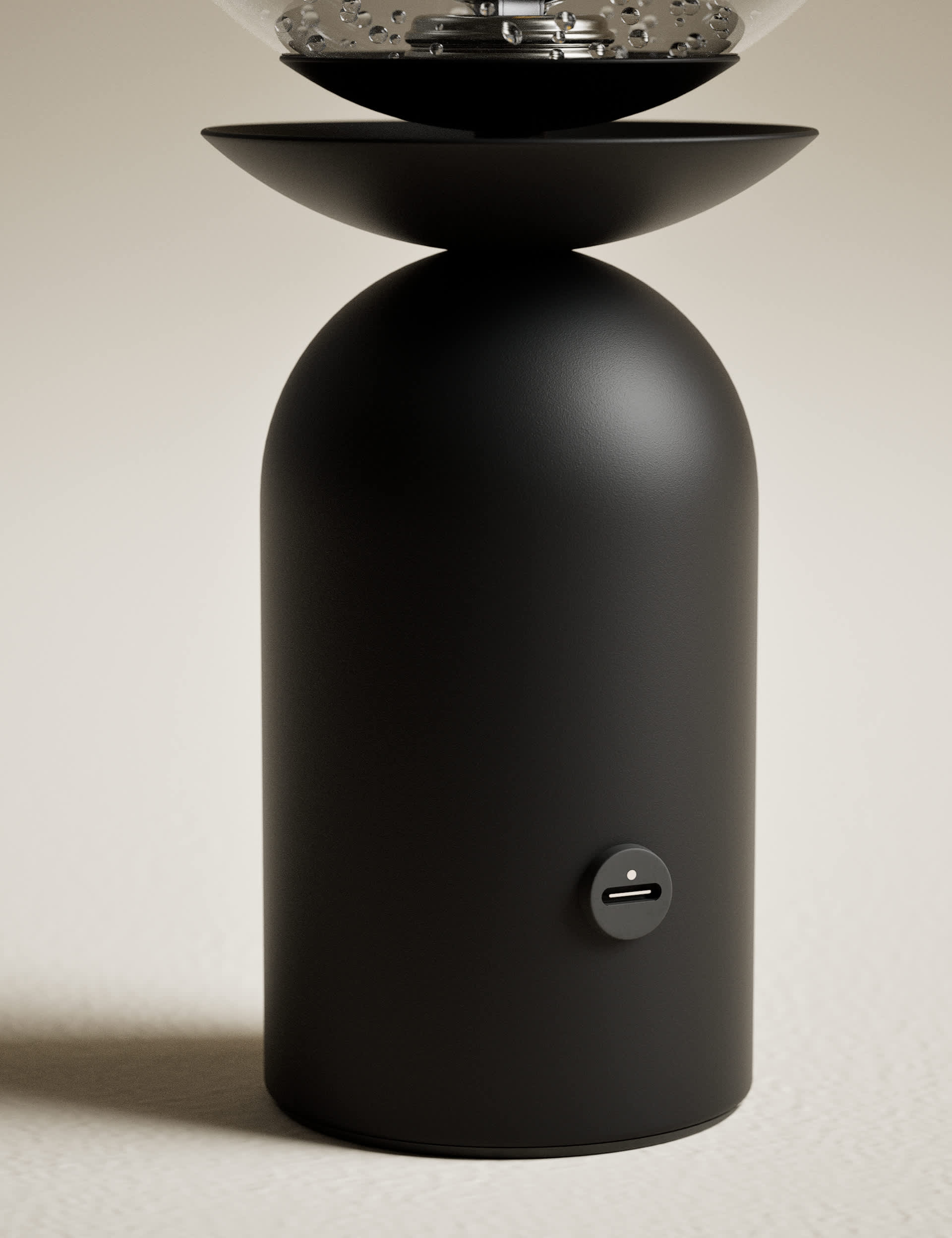 Rechargeable bubble glass globe table lamp, silver base, UK brand (British brand)