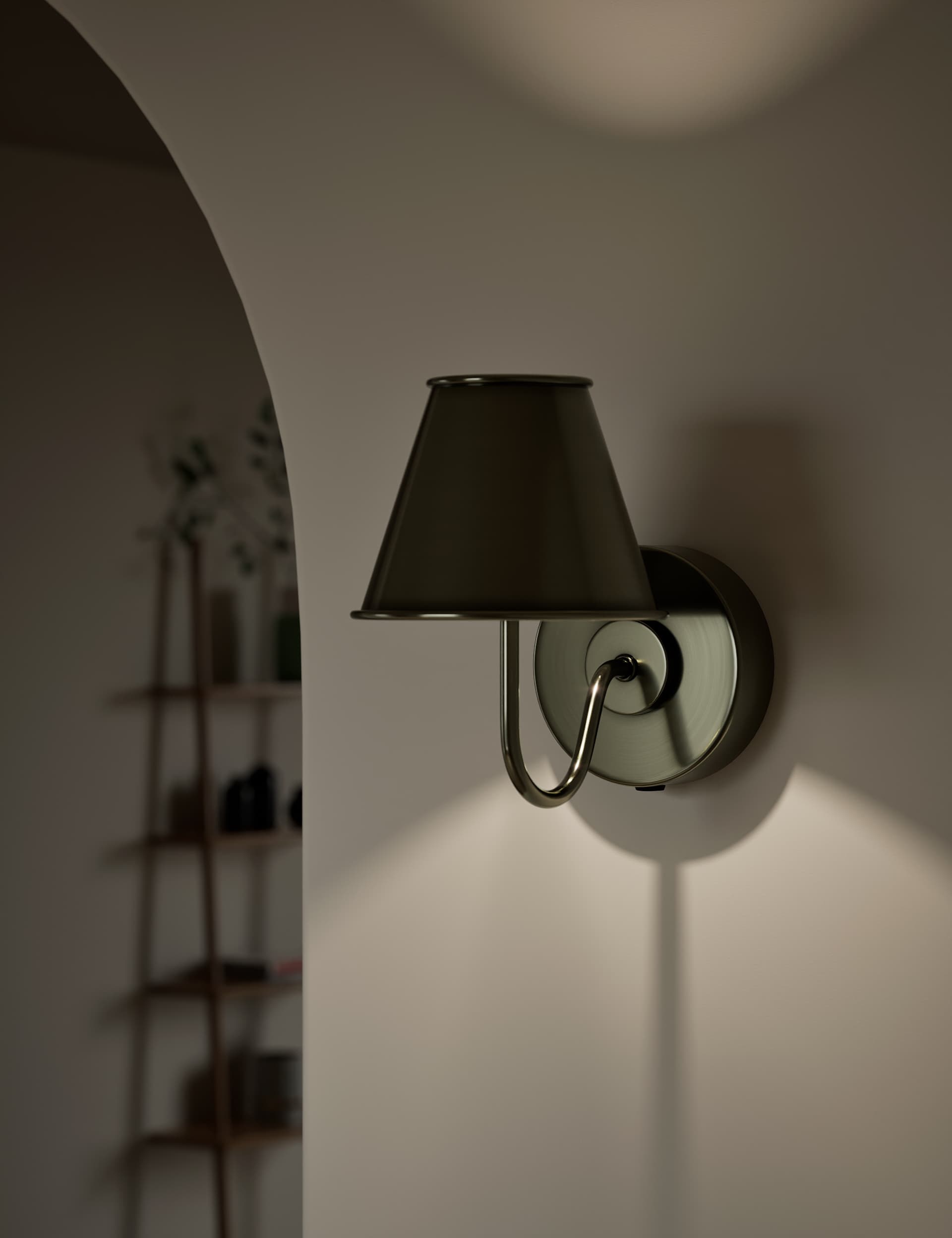 Brass rechargeable wall light with industrial style, imported from the UK
