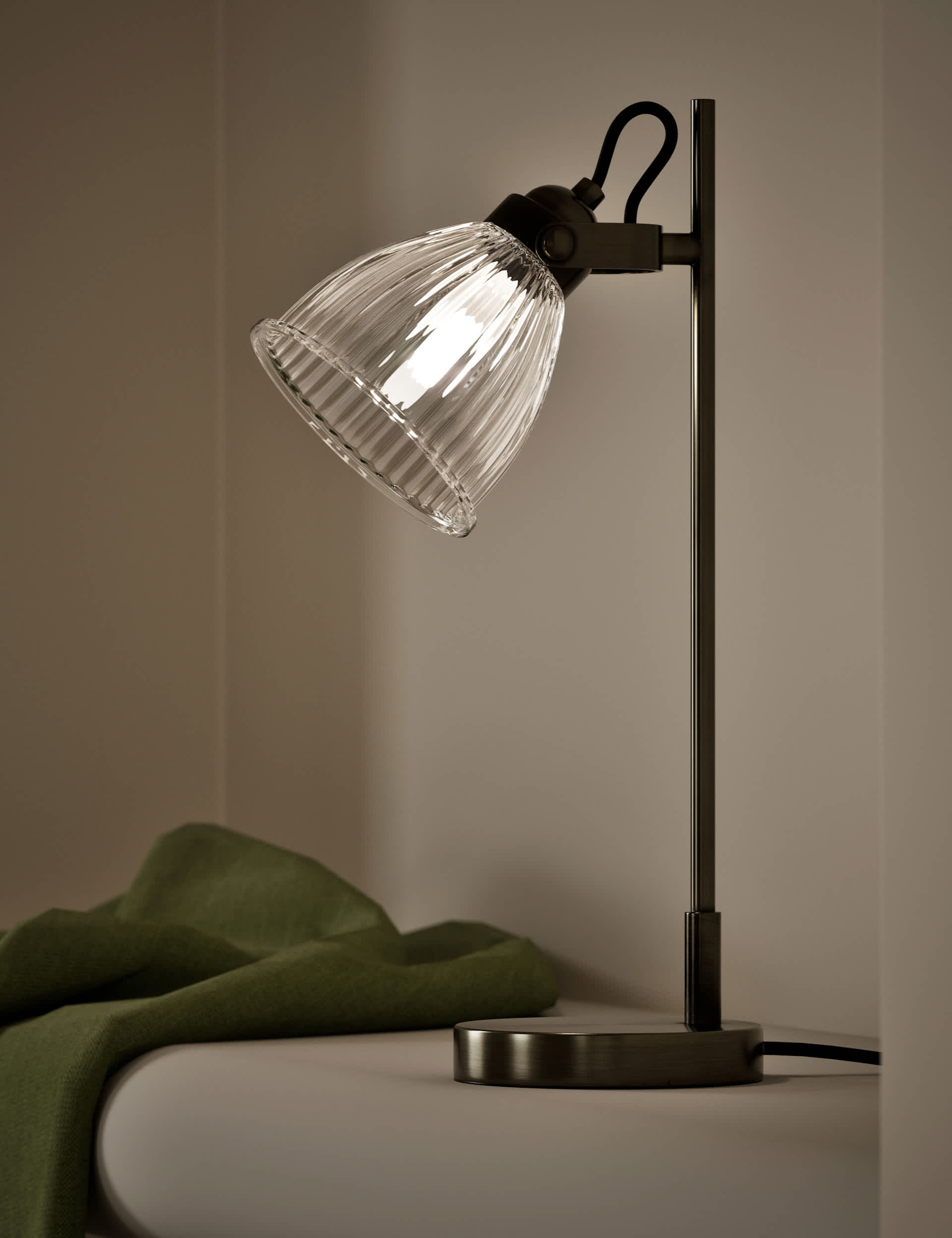 Florence lamp antique brass ribbed glass, imported from the UK