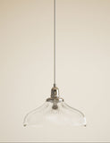 Florence single pendant light with ribbed glass shade and antique brass finish (British brand)