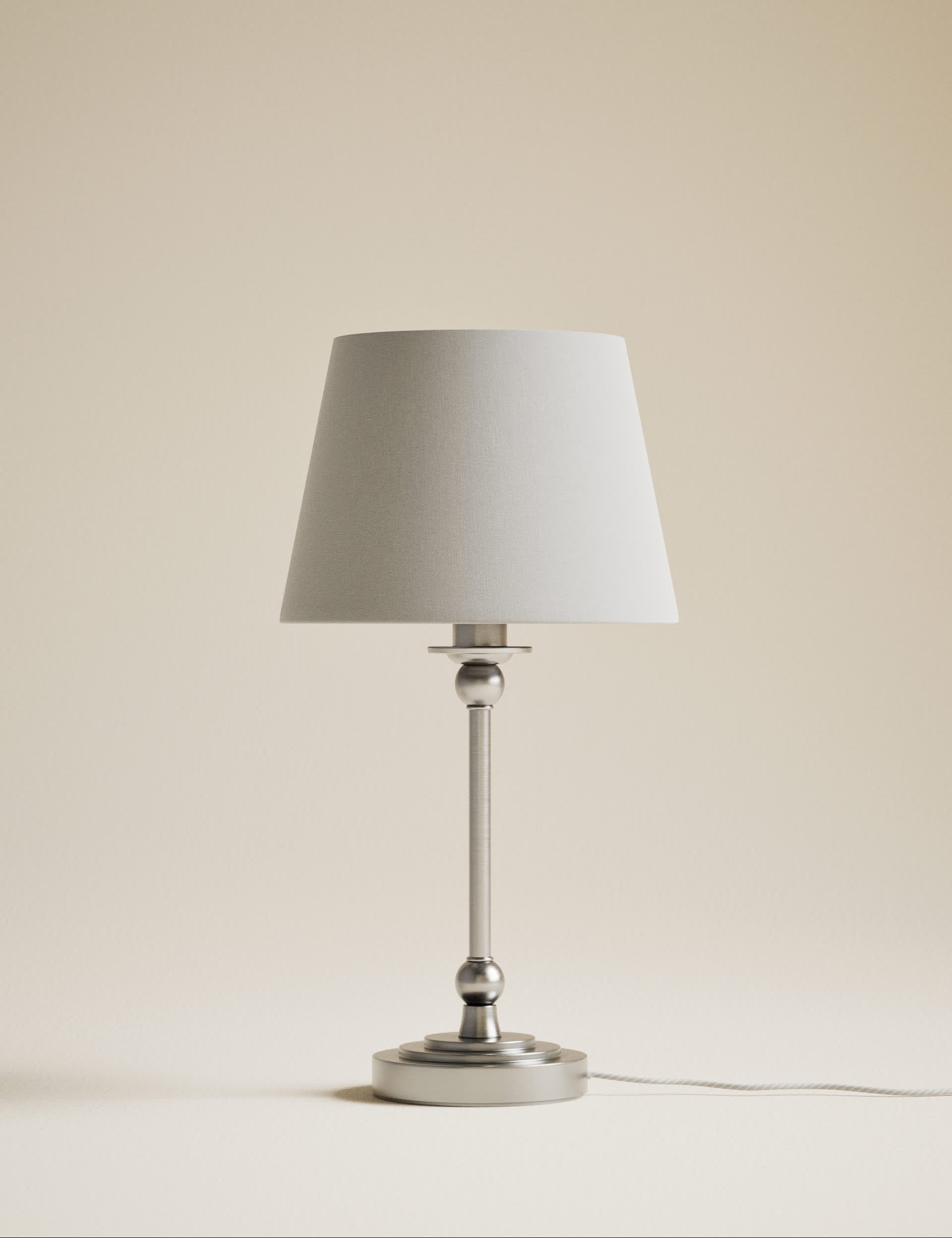 Blair table lamp with metal finish and linen shade (British brand)