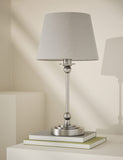Blair table lamp with metal finish and linen shade (British brand)