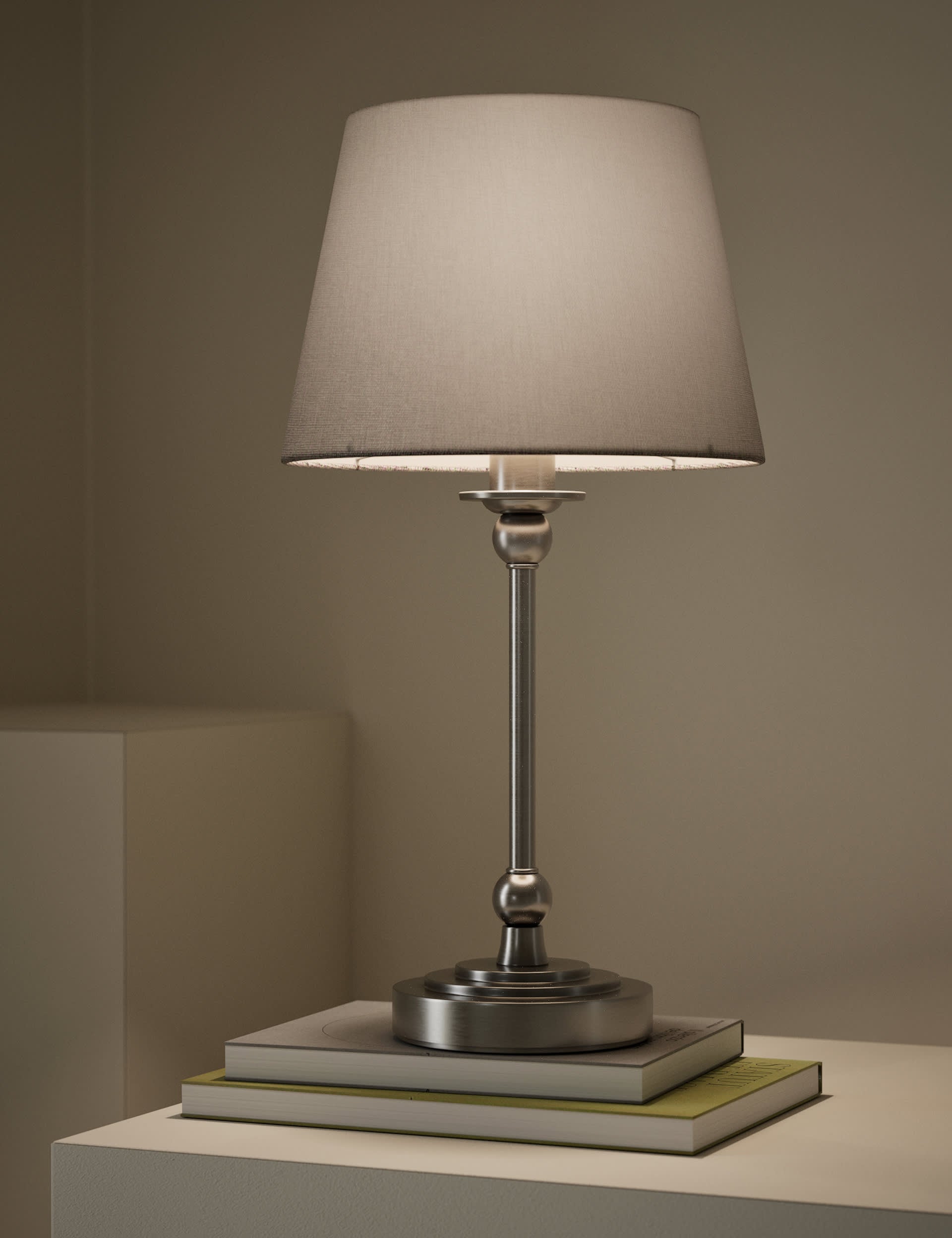 Blair table lamp with metal finish and linen shade (British brand)