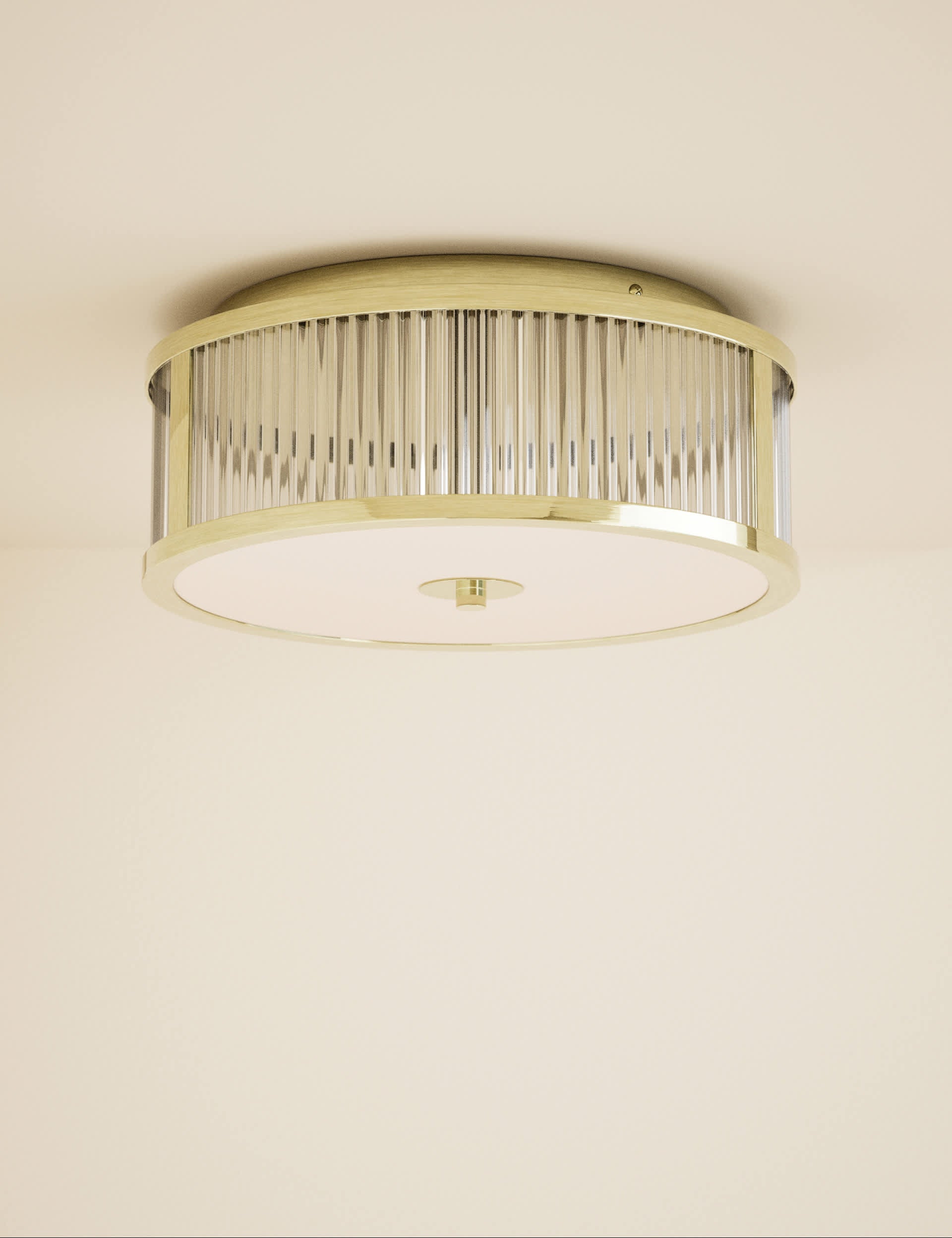 Monroe Flush Light ceiling fixture satin brass, imported from the UK