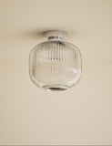 Amelia flush ceiling light with ribbed glass shade, imported from the UK