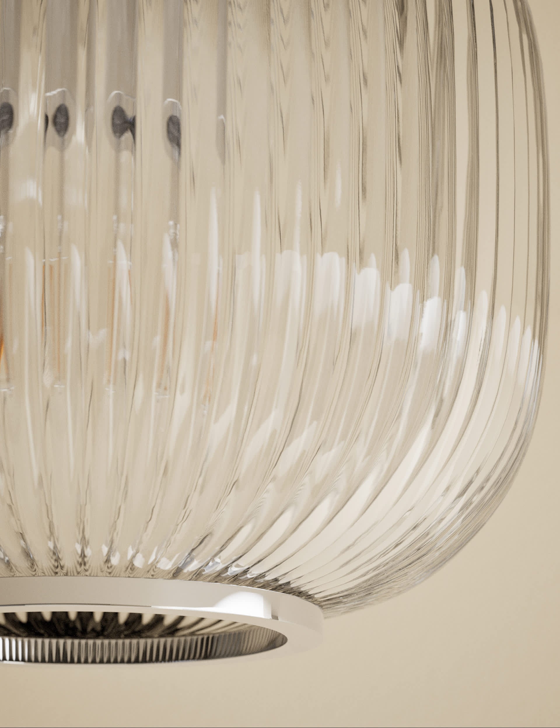Amelia flush ceiling light with ribbed glass shade, imported from the UK