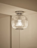 Amelia flush ceiling light with ribbed glass shade, imported from the UK