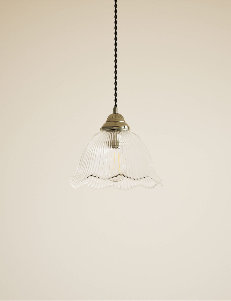 Josephine pendant light with ribbed glass and antique brass - British product