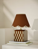 Checkerboard ceramic table lamp with scalloped shade, imported from the UK