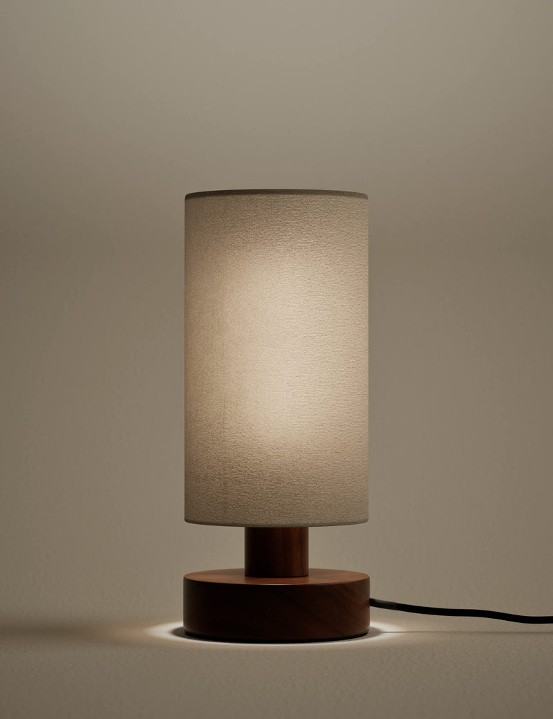 Wooden table lamp 28cm with textured shade, imported from the UK