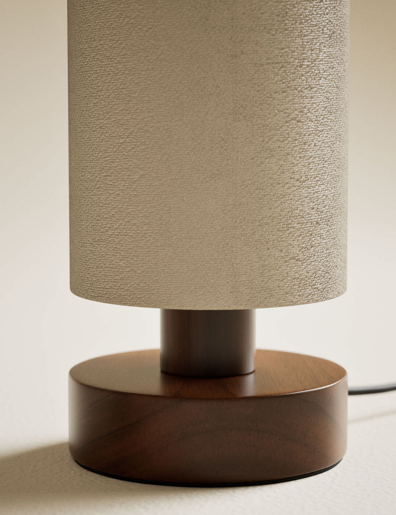 Wooden table lamp 28cm with textured shade, imported from the UK