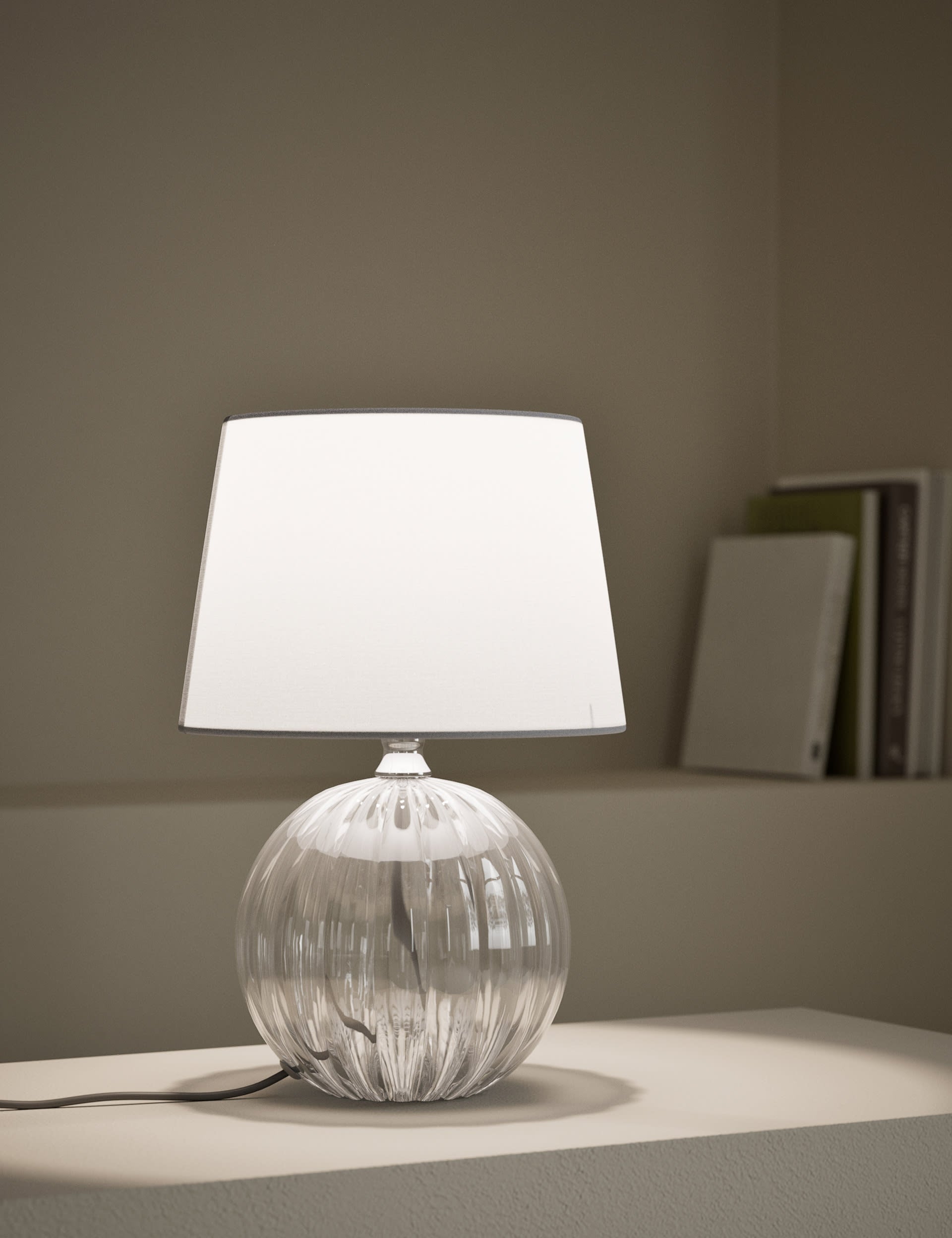 Glass table lamp with tapered shade 30 cm tall (British brand)