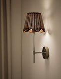 Wicker scalloped wall light with antique brass finish, UK version