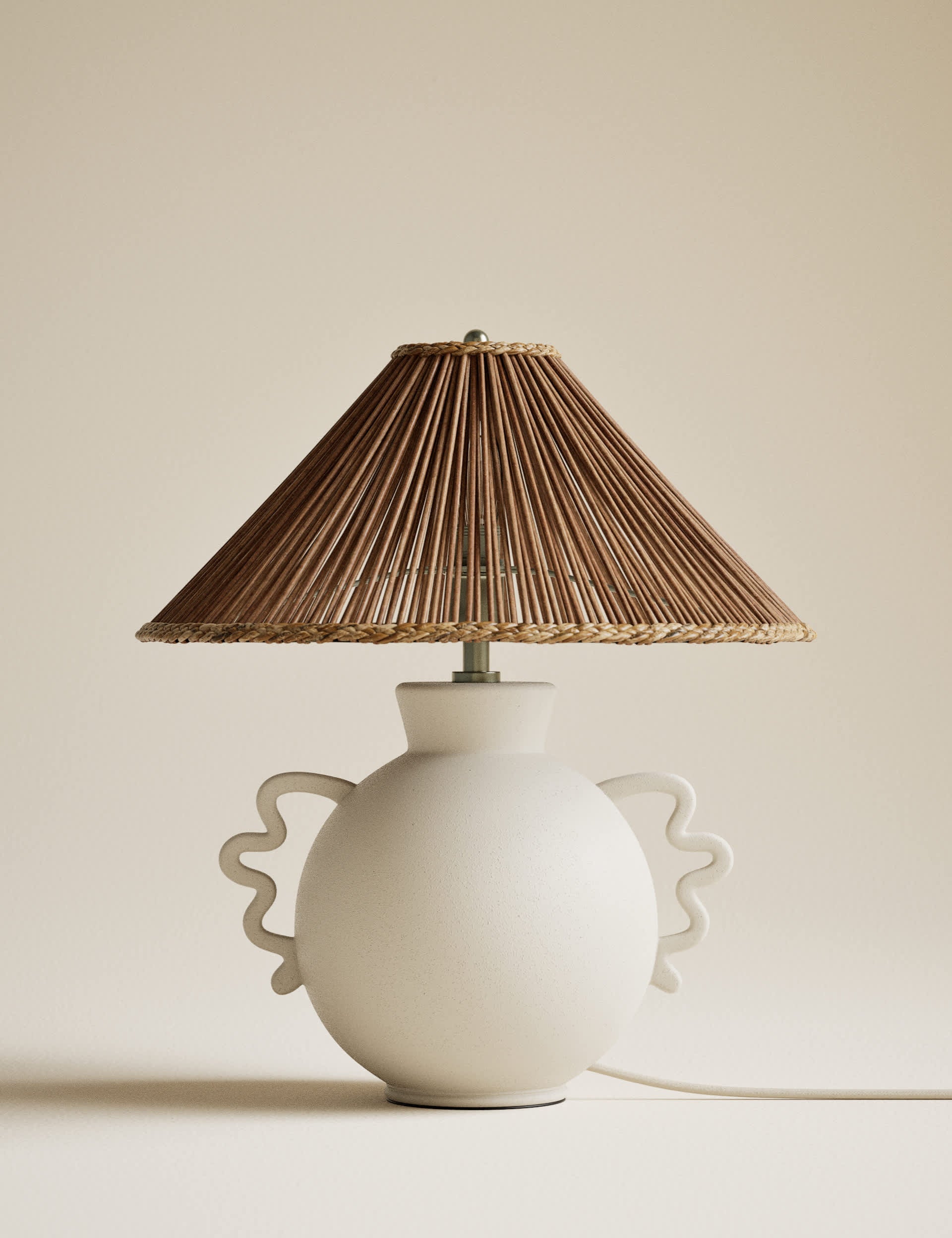 Remi table lamp glazed ceramic wicker shade 39.2 cm - British product