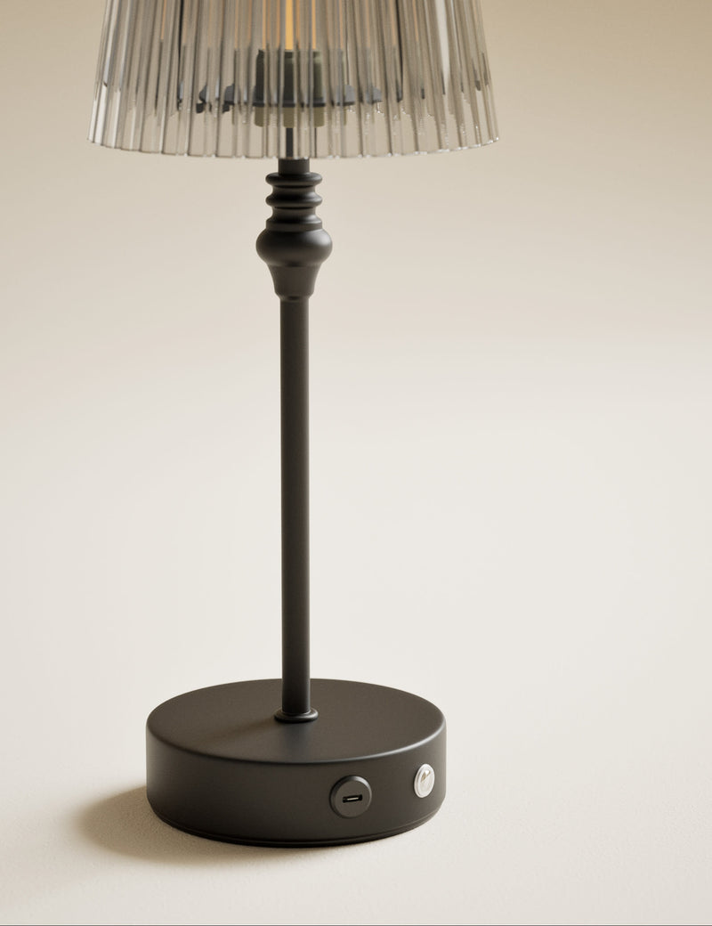 Rechargeable table lamp with metal base and acrylic shade - British product
