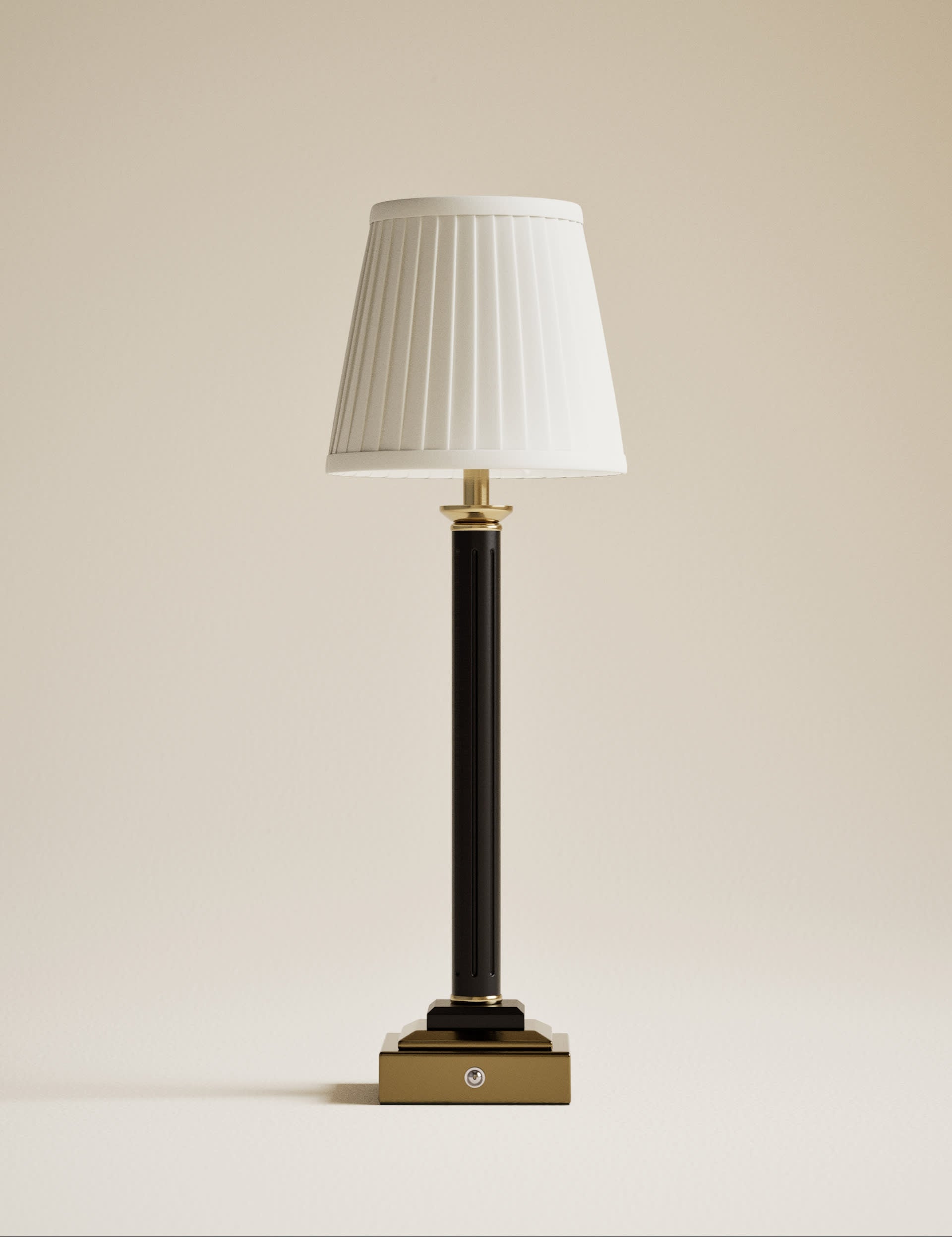 Column pillar rechargeable table lamp with pleated shade, UK version