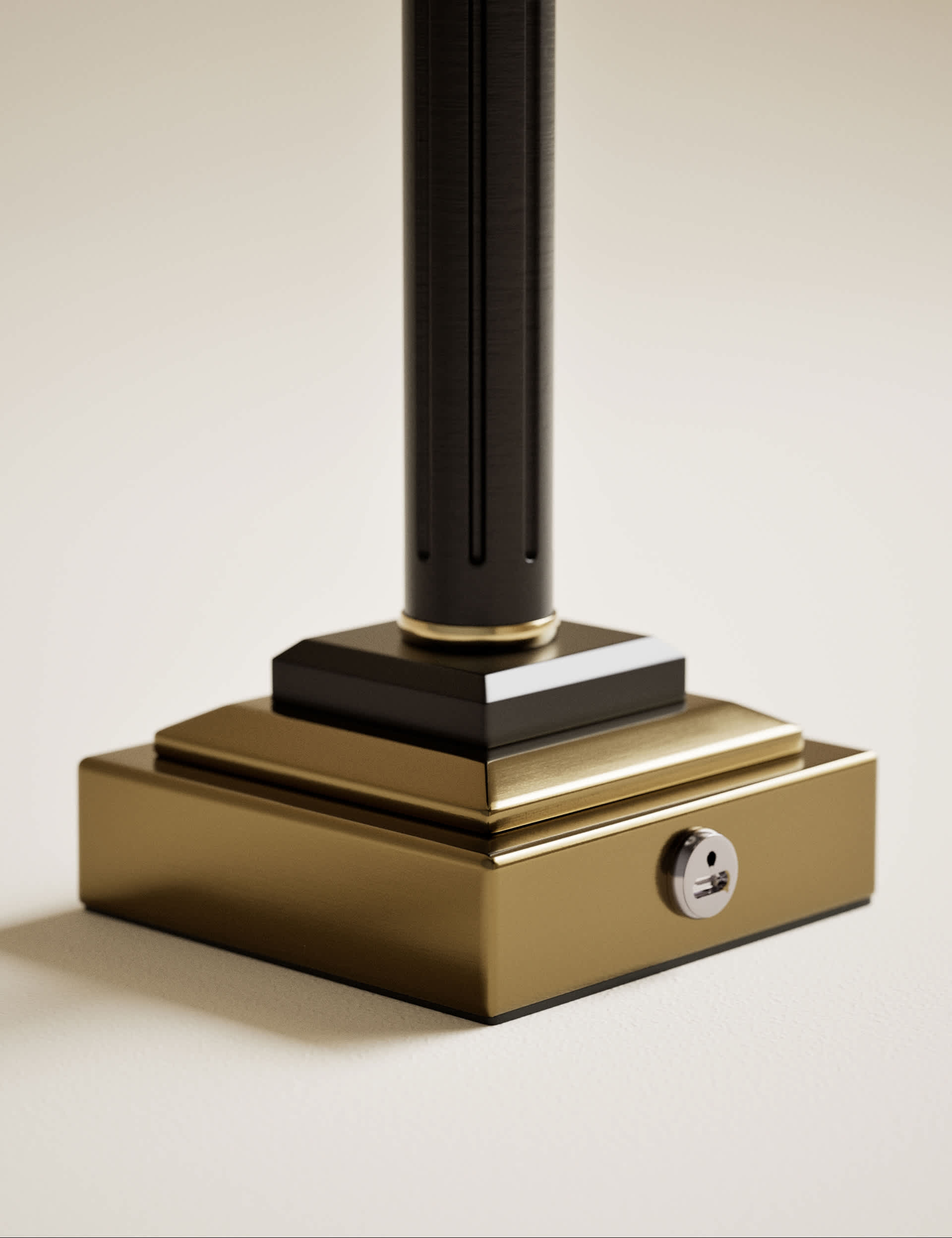 Column pillar rechargeable table lamp with pleated shade, UK version